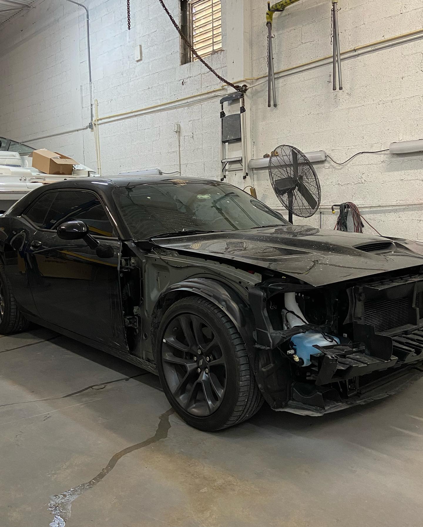 2021 Scatpack came in, was involved in a accident front and passenger finder damage. Getting it ready to prep and paint! Insurance has it all covered! ( Before )