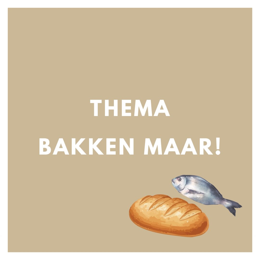 We gaan bakken! 🍞
Thema Bakken maar is begonnen! We gaan veel leuke dingen bakken en eten dit thema.
Net als in het mooie verhaal van Jezus
met 5 broden en 2 vissen.
Hoe kan zo weinig toch genoeg zijn voor iedereen?
Kom luisteren, ontdekken en bakken! 🤍