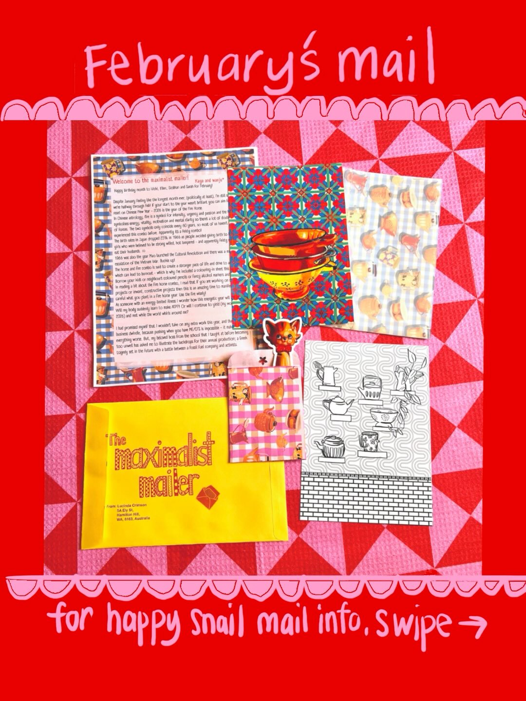 It’s nearly time for March’s Maximalist Mailer! 🌺If you’d like some happy bits of paper in your snail mail inbox, sign up before the 15th 🌸
At the very least you’ll get a print nicely wrapped with all hand-designed patterns and a card or a sticker AND on your birthday month you’ll get a painting in your fave colours. 🌈🌼
#snailmail #printclub #mailclubaustralia #mailclub #maximalism