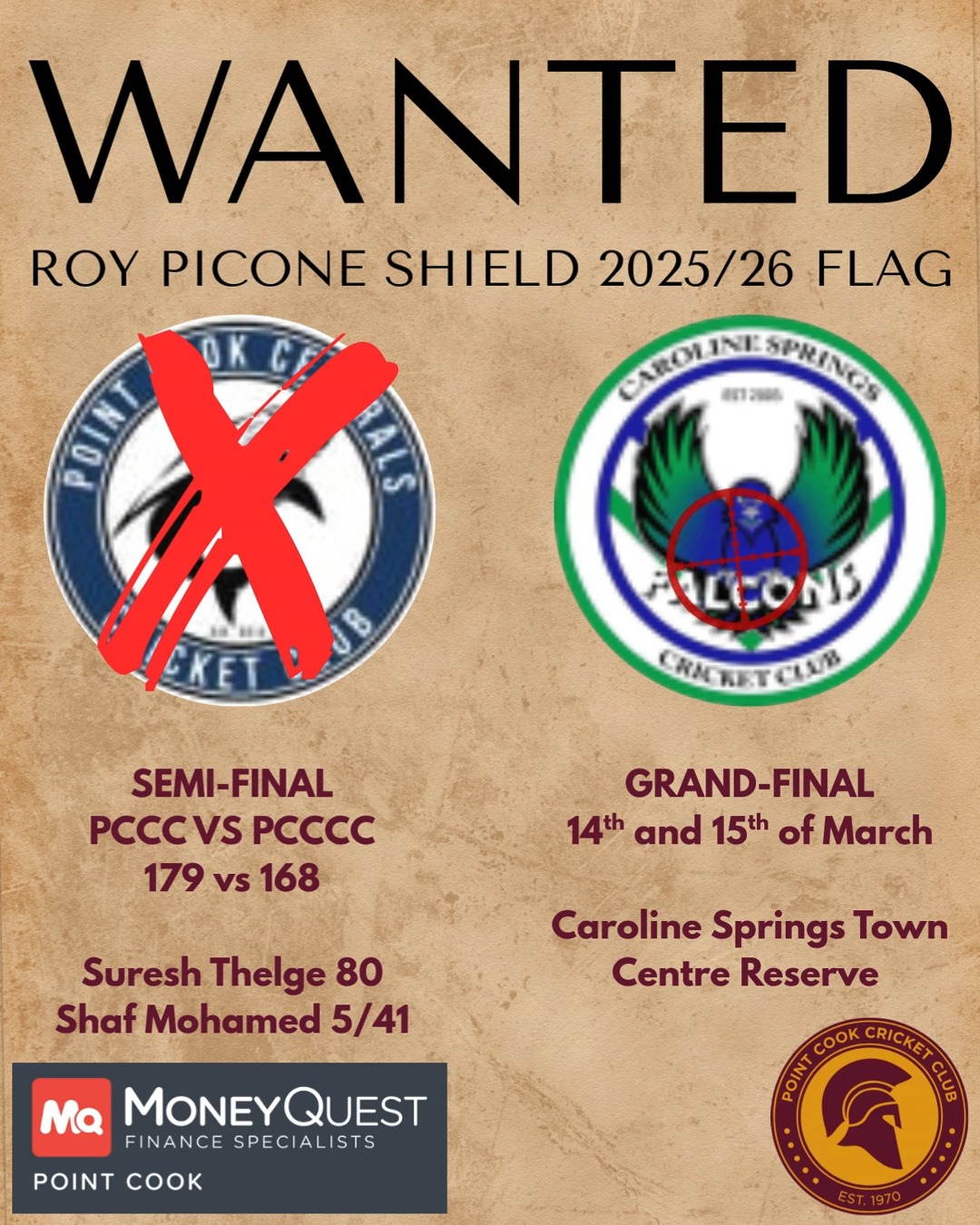 After knocking off the Sharks last weekend we're hunting Falcons in the 1st XI next Saturday and Sunday.
Help our 1st XI celebrate a big semi-final win and get behind them for the upcoming Grandfinal in Caroline Springs
#VTCA #PCCC #WarriorWay