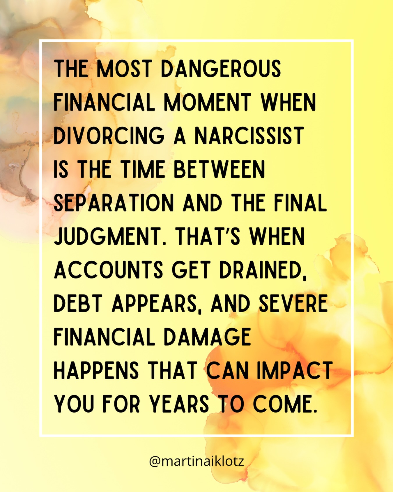 The divorce may be in motion but the financial ties often aren’t untangled yet.
Accounts are still shared.
Debt is still joint.
Your name is still attached.
When divorcing a narcissist, this in-between phase can be where the most financial damage happens.
Protect yourself! Check out my previous post ❤️
‼️ Disclaimer: this is for educational purposes only. None of what I share is legal or therapeutic advice, and it does not represent personal matters.