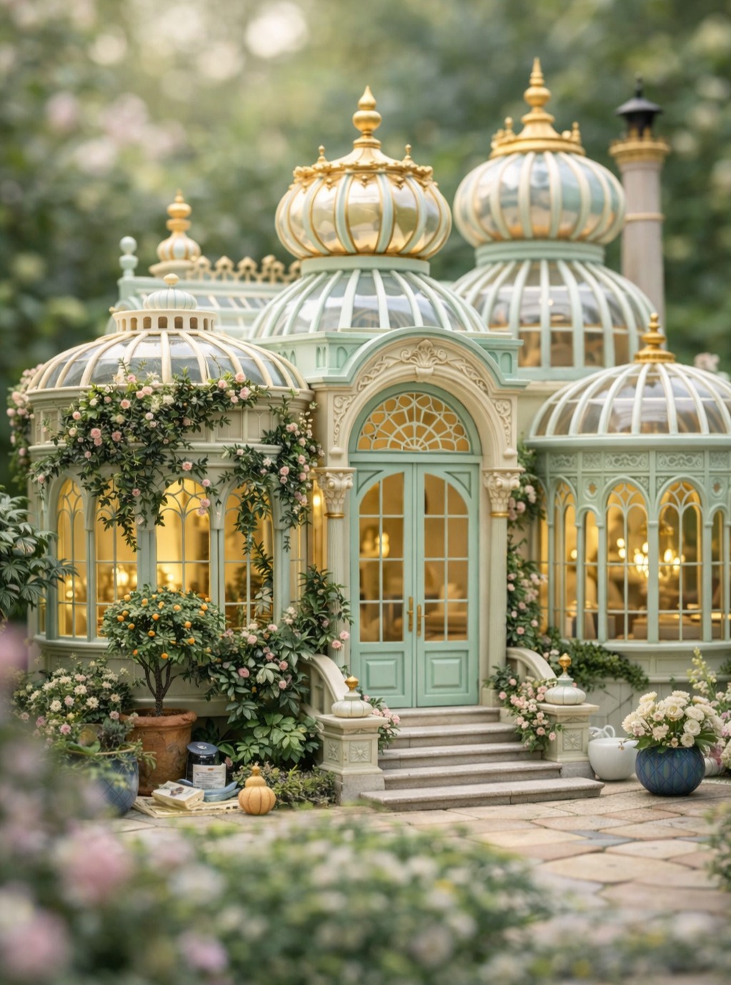 Mint glass, gilded domes, curling filigree, and enough dreamy greenhouse drama to make an orchid faint. I just shared a new Small World Miniatures post inspired by fantasy Art Nouveau and Victorian, complete with backstory and practical tips for building your own enchanted conservatory. Tap the link in bio to read the full post. #smallworldminiatures #miniature #artnouveau #diorama #miniatureart