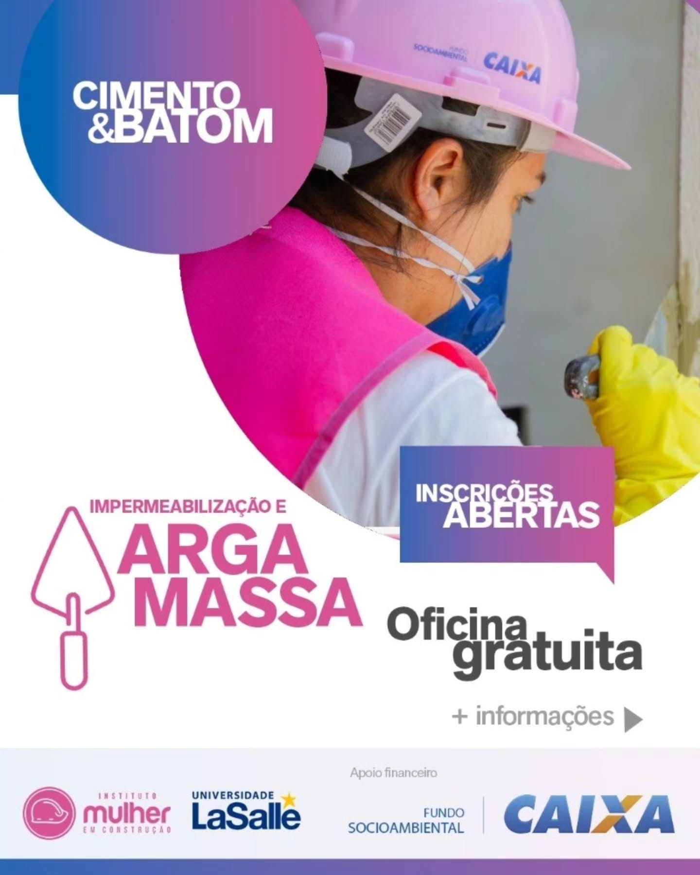 Mais uma opção, mulheres de Canoas e região! O mês das mulheres tem oficina em dobro!
Estamos também com inscrições abertas para nossa oficina de IMPERMEABILIZAÇÃO E ARGAMASSA! LINK NA BIO!
Vocês já podem se inscrever para a oficina do Instituto Mulher em Construção com apoio financeiro da @caixa , por meio do Fundo Socioambiental.
Período da oficina: 08/04 a 15/04
⏰ 9h às 17h
📍 Canoas (RS)
É a sua chance de aprender uma nova profissão, fazer melhorias na sua casa e conquistar a sua autonomia!
O que oferecemos:
Auxílios transporte
Alimentação no local
Bolsa auxílio
Vagas limitadas.
Inscrições:
Link da bio ou no nosso site
www.mulheremconstrucao.org.br
⚠️📢 Inscreva-se ou compartilhe esse post para ajudar uma mulher a mudar de vida!