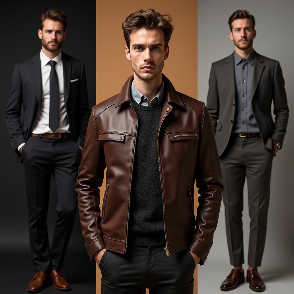 Three ways one Luis jacket moves with you — office, after-hours, weekend. 1) Tailored at the shoulders, paired with a crisp shirt and wool trousers for boardroom clarity. 2) Unzipped over a silk top and slim jeans for a relaxed dinner — premium hardware catching the light. 3) Layered with a cashmere hoodie and boots for effortless weekend ease. Crafted with a British-inspired cut and meticulous workmanship, this jacket is made to age with you. Link in bio. 🖤🧵✨ #LuisLeather #CraftedConfidence #TimelessStyle #EverydayLuxury #WorkToWeekend #MadeToLast #LeatherLove #TailoredEssentials