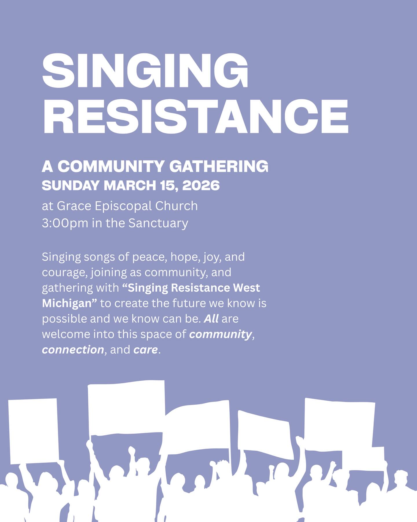 We are just one week away from our Sining Resistance gathering on Sunday, March 15 at 3pm! Join us with our good friends @singingresistancewestmi as we gather in unity and in hope for the world that we know could be, should be, and must be! For more information about the event see @singingresistancewestmi and for more information about Singing Resistance see @singingresistance
#love #peace #justice #singingresistance #episcopal
@singingresistance
@singingresistancewestmi
@graceepiscopalholland
@greatlakesepiscopal
@theepiscopalchurch