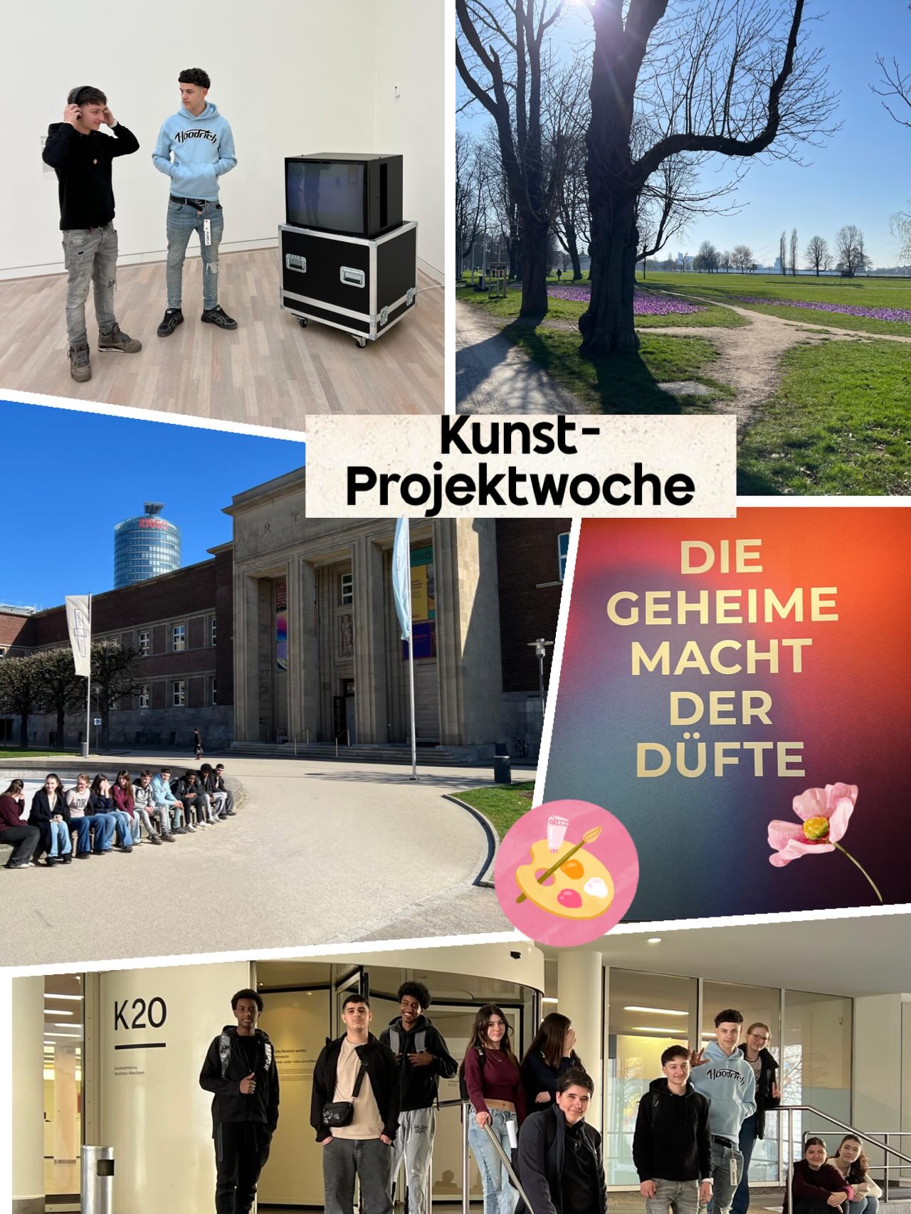 Während der Kunst-Projektwoche ging es zur Ausstellung „Geheime Macht der Düfte“ im Kunstpalast •• Der Mensch besitzt über 400 Geruchsrezeptoren – mehr als genug, um Tausende von Düften zu unterscheiden. Trotzdem wird dem Geruchssinn in der westlichen Kultur oft wenig Beachtung geschenkt. Die Ausstellung Die geheime Macht der Düfte im Kunstpalast rückt ihn nun ins Zentrum: Sie macht die Geschichte des Duftes nicht nur sichtbar, sondern erfahrbar – durch die Nase. #kunst #toniturekrealschule #projektwoche