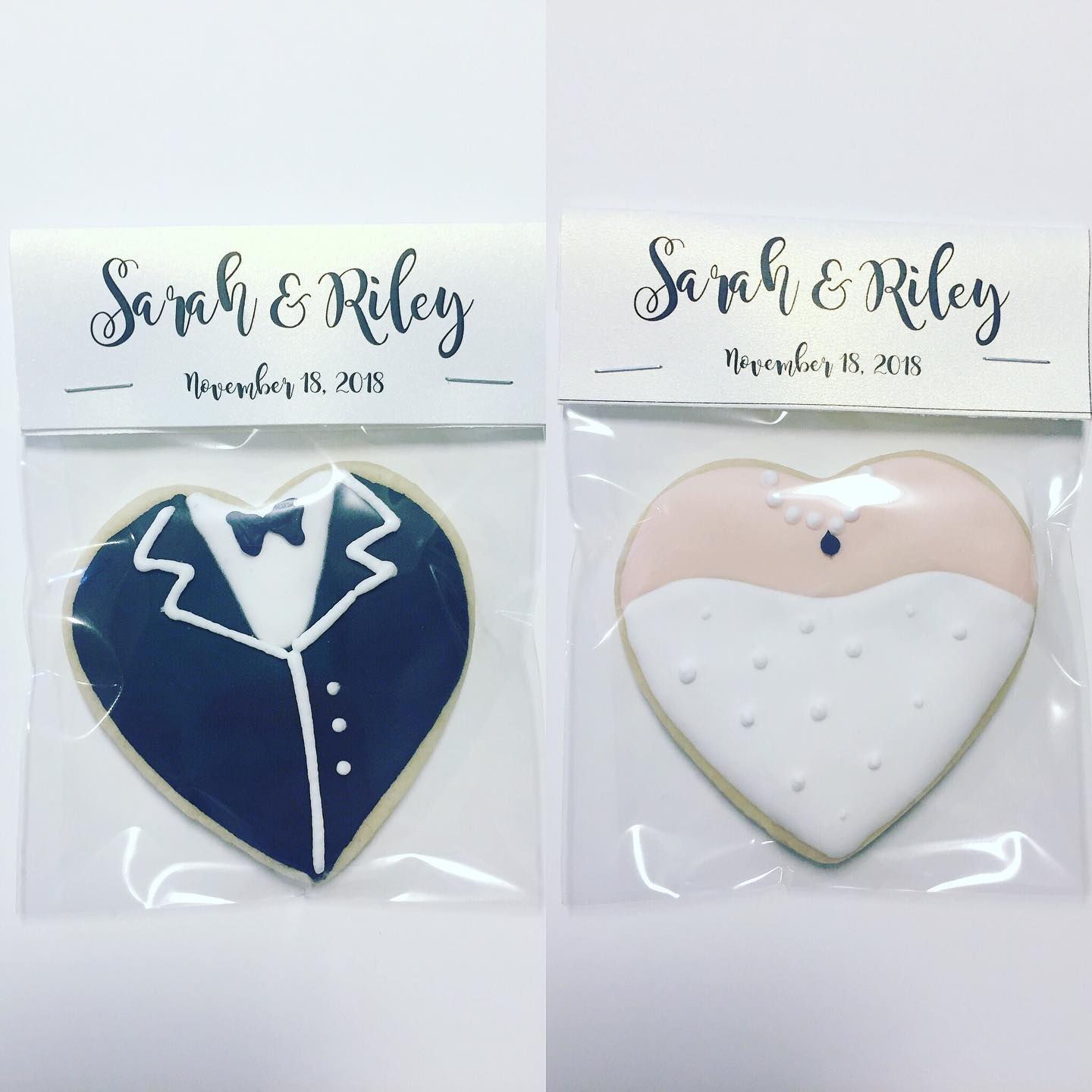 Wedding favors. #wedding #weddingdress #weddingfavors #partyfavors #tuxedo #sugarcookies #sugarcookiesofinstagram #sugarcookie #sugarcookiedecorating #sugarcookieart #royalicingcookies #royalicing #bride #groom #royalicingdecoratedcookies
