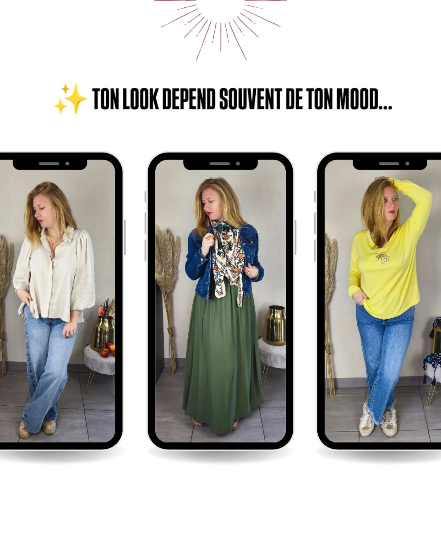 👗 Ton look dépend de ton mood du jour...
Tu vois ces jours où tu te regardes dans le miroir et tu te dis :
" Aujourd'hui j'ai envie de ça" 🪞
Parce que s'habiller, ce n'est pas juste mettre des vêtements...
C'est aussi exprimer ton énergie du moment 🔥
☕ Mood confortable
Tu veux être bien dans ta tenue, bouger facilement, te sentir douce et à l'aise toute la journée.
💃Mood canon
Il y a ces jours où tu te sens vraiment bien dans ta peau et où tu as envie d'un look qui le reflète.
🔥 Mood confiance
Aujourd'hui tu veux une tenue qui te donne ce petit truc en plus... Celui qui te fais marcher avec assurance.
Parce qu'au final, le meilleur look sera toujours celui dans lequel tu te sens toi même ✨
Alors dis moi en commentaire :
Quel est ton MOOD aujourd'hui ?! 👀
.
.
#modchadeschoux #lookfacile #monlookdujour #modecurvy #mooddujour