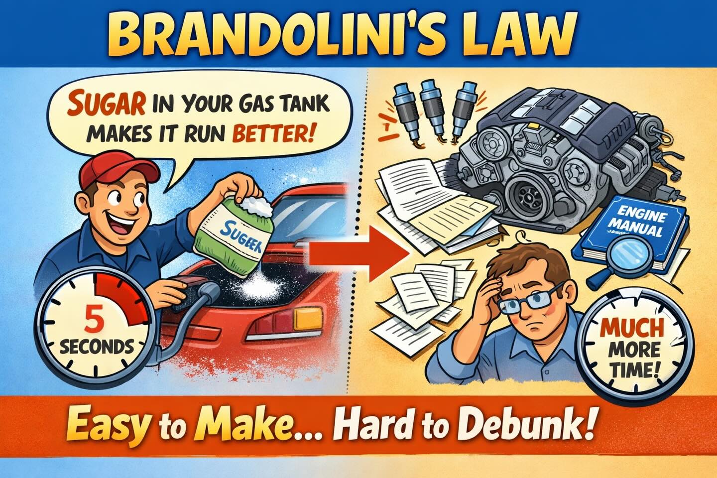 Brandolini’s Law
Brandolini’s Law says that it takes far more effort to refute nonsense than it does to create it.
Imagine someone claims that putting sugar in your car’s fuel tank will make the engine run better. It takes them five seconds to say it.
But proving it’s wrong requires explaining how engines work, what fuel injectors do, how sugar doesn’t dissolve properly in petrol, and how it would actually damage the fuel system. That explanation might take several minutes or even a full article.
So the key idea is simple:
False or misleading claims are quick and easy to make, but properly correcting them takes much more time and effort.
The person telling the lie needs loyal, blind supporters who don’t have the ability to think for themselves and will repeat the lie.
Those wishing to rebuke the lie have to apply effort, research and resilience all of which takes considerably more time.
By the time evidence is revealed to rebuke the lie, 10 more equally absurd lies have been spoken.
The followers continue to blindly follow and believe what they are told.
Those who question the lie start again with research, effort, resilience to disprove.
Try it.
1. The world is flat - 4 words - 2 second to say.
Now try to counter that argument.
2. All planets revolve around the earth - 6 words - 3 seconds. Prove me wrong.
3. Crime is at an all time low. 7 words
- about 3 seconds
4. Our economy is better than it’s ever been…
You get the idea
Now imagine a person of significant political standing, with loyal unquestioning followers utilising Brandolini’s Law?
Scary isn’t it?
#brandolini #brandolinislaw