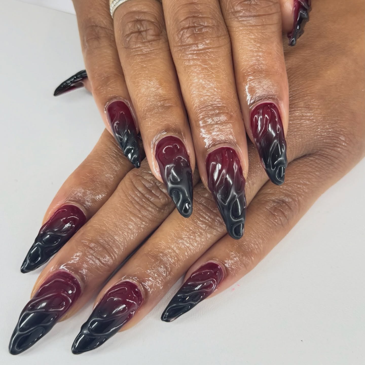 This burgundy-to-black sculpted set is giving midnight luxury with a little edge.
Technician: Amirah
#BrownSugarNailSpa #3dnailart #phillynails #StilettoNails #LuxuryNails