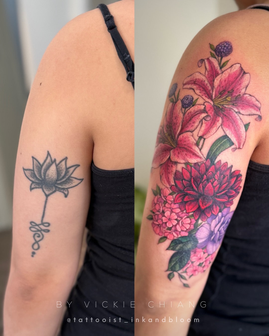 A cover-up tattoo for Emily. We covered this impulsive tattoo on the back of her arm with a colorful bouquet of flowers ♡
#tattoocoverup #coveruptattooartist #tattootransformation #bouquettattoo #losangelestattoo