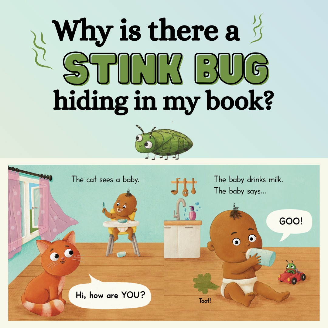 Did you notice the stink bug hiding throughout my book? 🦗 Here's why I decided to include him!
I've always loved children's books that have something hiding on every page, like the mouse with a banana in 𝙂𝙤𝙤𝙙𝙣𝙞𝙜𝙝𝙩, 𝙂𝙤𝙧𝙞𝙡𝙡𝙖. 🐀🍌
Searching for hidden items also has developmental benefits:
🔎 It gives little ones reason to study the illustrations longer
🔎 It makes shared book reading more playful and interactive
🔎 When toddlers spot an object or animal in a book, they are more inclined to point to it 👉 and pointing is an important early communication skill. Caregivers might be more inclined to model the skill of pointing when they spot the hidden item, too!
A stink bug just felt like the right choice for my book given that the book has a stinky theme (hello, dirty diaper!) 👃and I think he turned out pretty stinking adorable. 🥰
Funny side note: when I first received my professional Kirkus review, I realized that it referred to him as just a “beetle.” 😮 Fully aware of how ridiculous I sounded, I Emailed Kirkus asking if they could change the wording to "stink bug," and they did! 😂
Next time you read 𝙃𝙞, 𝙃𝙤𝙬 𝘼𝙧𝙚 𝙔𝙤𝙪?, see if you can spot this little guy in every spread!
