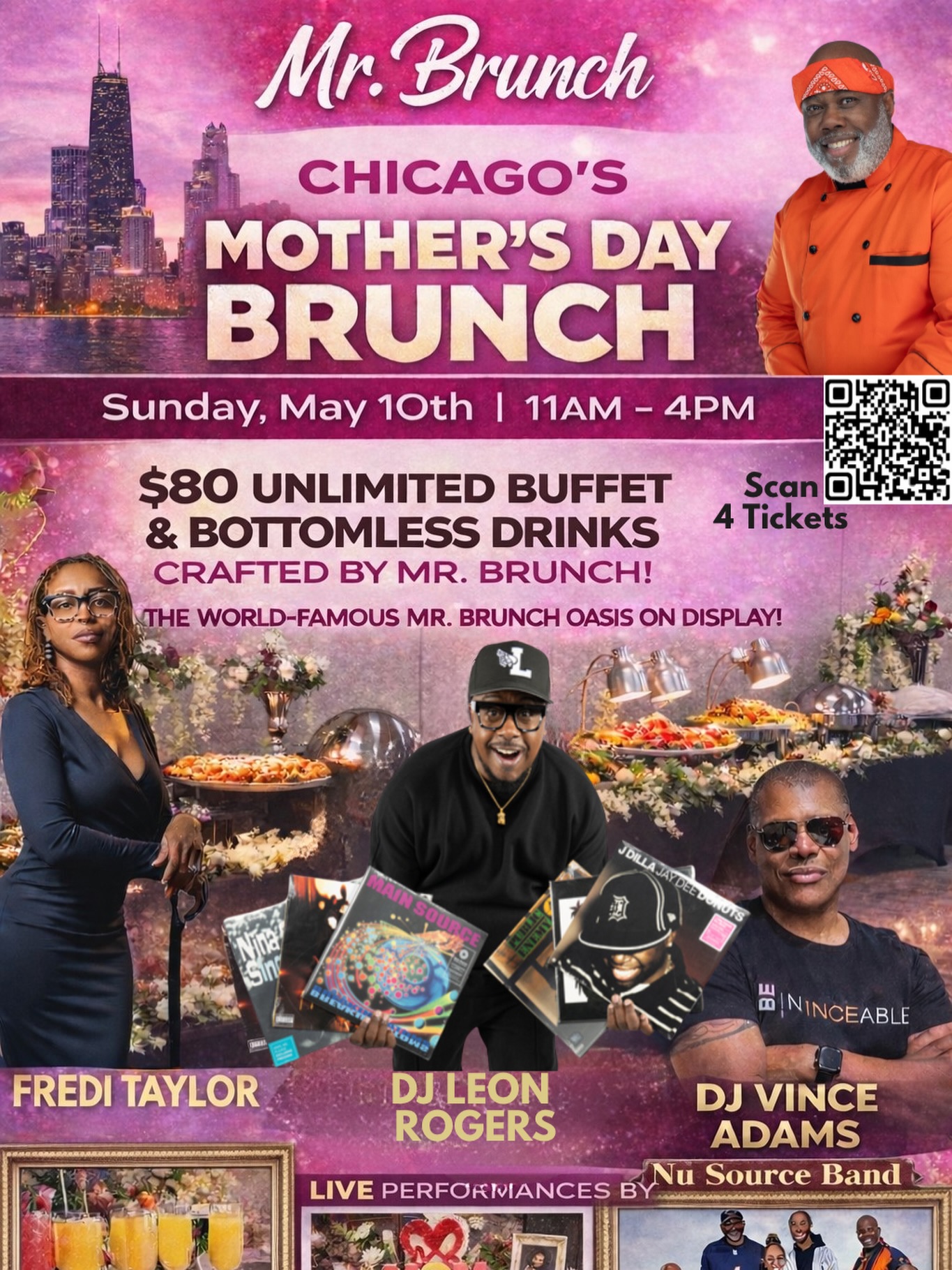 Mr. Brunch Chicago’s Mother’s Day Brunch Sun May 10th 11am-4pm. DJ Vince Adams, DJ Leon Rogers, Live Music by Fredi Taylor and Nu Source Band.
Click link for $65 early bird tickets…
https://www.mrbrunchchicago.com/_paylink/AZyYLOJ7
#mrbrunchchicago #catering #motherday #brunch #goodfood