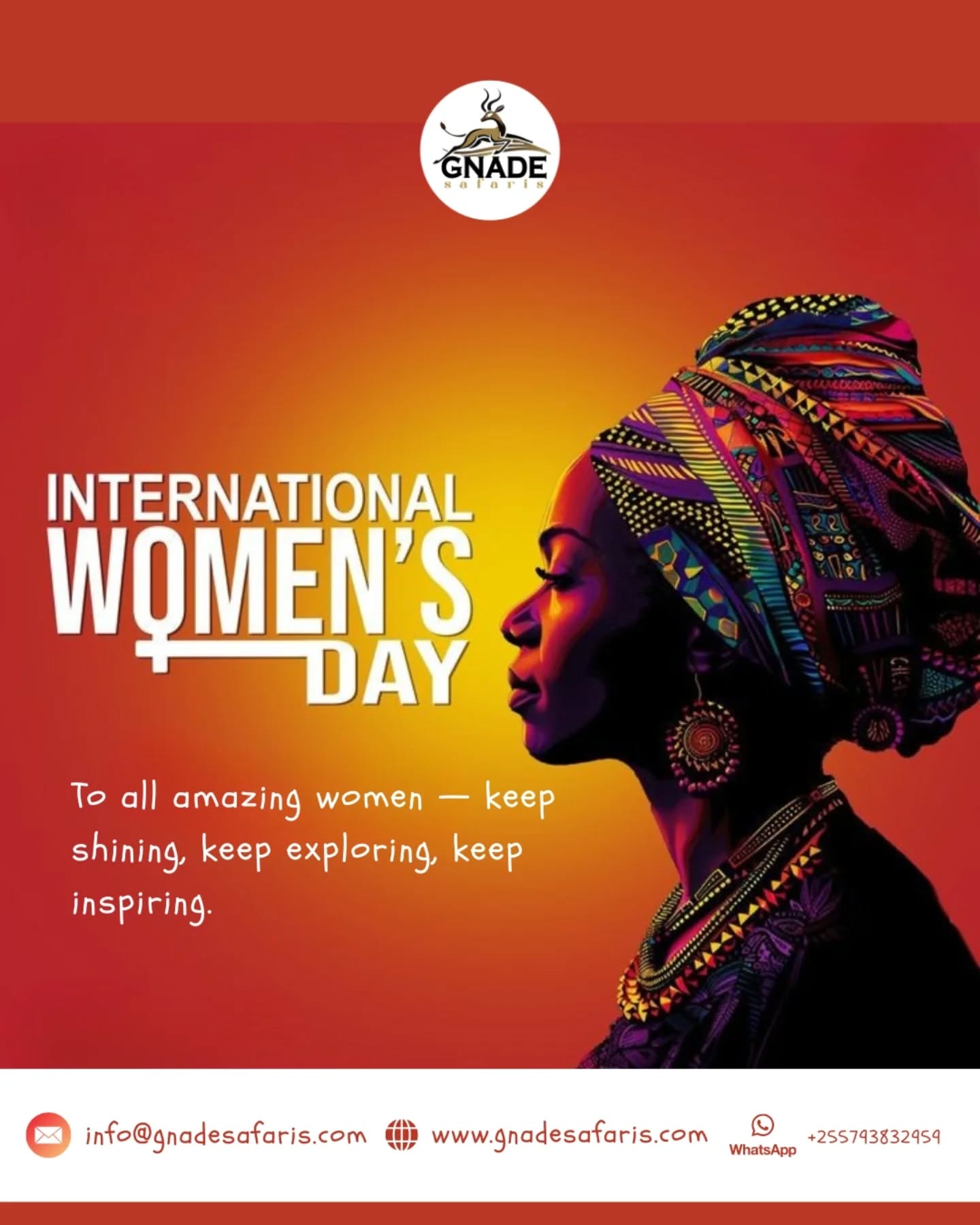 Happy International Women's Day 💜🌍
Today we celebrate the strength, courage, and beauty of women around the world.
At Gnade Safaris, we appreciate all women travelers, partners, guides, and team members who make every safari journey special.
May your adventures be bold, your dreams be big, and your paths always lead to amazing places — from the plains of Serengeti National Park to the beaches of Zanzibar.
Happy Women’s Day to all incredible women everywhere! 🌸
📧 info@gnadesafaris.com
📱 WhatsApp: +255793832959
🌐 www.gnadesafaris.com
#WomensDay #InternationalWomensDay #GnadeSafaris #TanzaniaSafari #Zanzibar WomenWhoTravel TravelAfrica 🌍🦁🌴