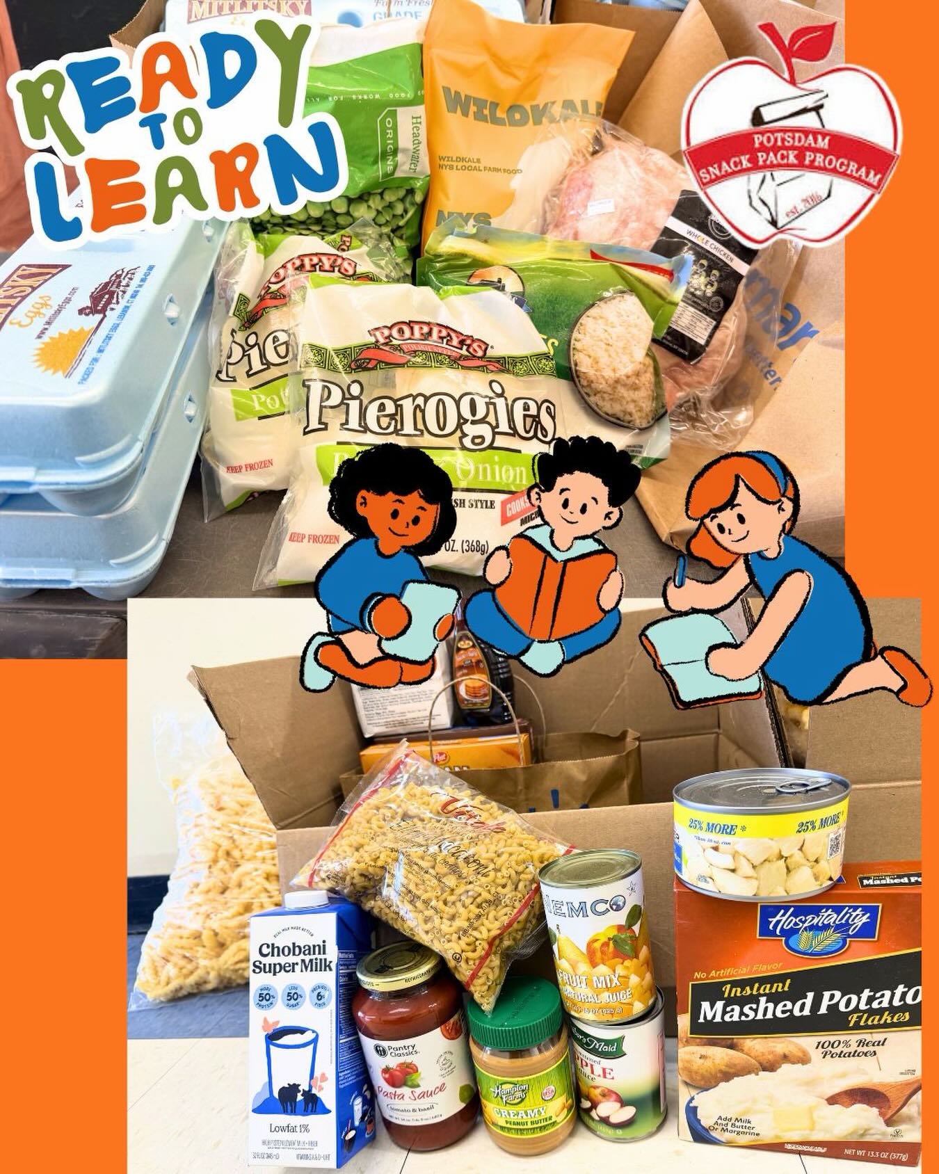 Hungry? Let us help.
Every week a bag. Every month a box.
So kids can focus on learning, not hunger.
The Potsdam Snack Pack Program helps make sure local students head into the school week fed and ready to learn.
Thank you to all who support our mission by donating and volunteering.
#potsdam #snackpack #backpack #foodbank #nochildhungry