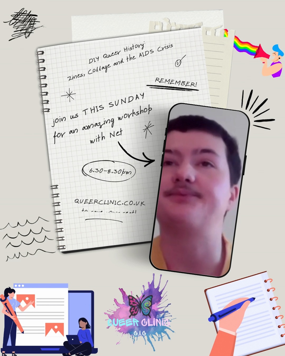 🎨 Join us this Sunday for an amazing DIY Zine workshop with Net! 🏳️🌈
We're diving deep into the history of queer self-expression and zine-making. This workshop is all about honoring our past and creating our future.
Net (@their_initiative) will be leading a talk to inspire your work. Whether you’re a seasoned artist or a complete beginner, this is a space for us to connect, learn, and create together!
📅 When: This Sunday, 6:30 PM - 8:30 PM
📍 Where: Online
✨ Register at: queerclinic.co.uk
Come for the history, stay for the community. Let's make something meaningful! 🦋
#QueerHistory #ZineWorkshop #LGBTQArtists #BrightonQueerClinic #QueerClinicBrighton #TNLCommunityFunded #QueerClinicCIC #QueerClinicUK #QueerCreatives #DIYZines #ZineMaking #QueerClinic #AIDSIdentity #LGBTQCommunity #CreativeActivism #HistoryAndArt #QueerIdentity #WorkshopEvent #SupportQueerArtists