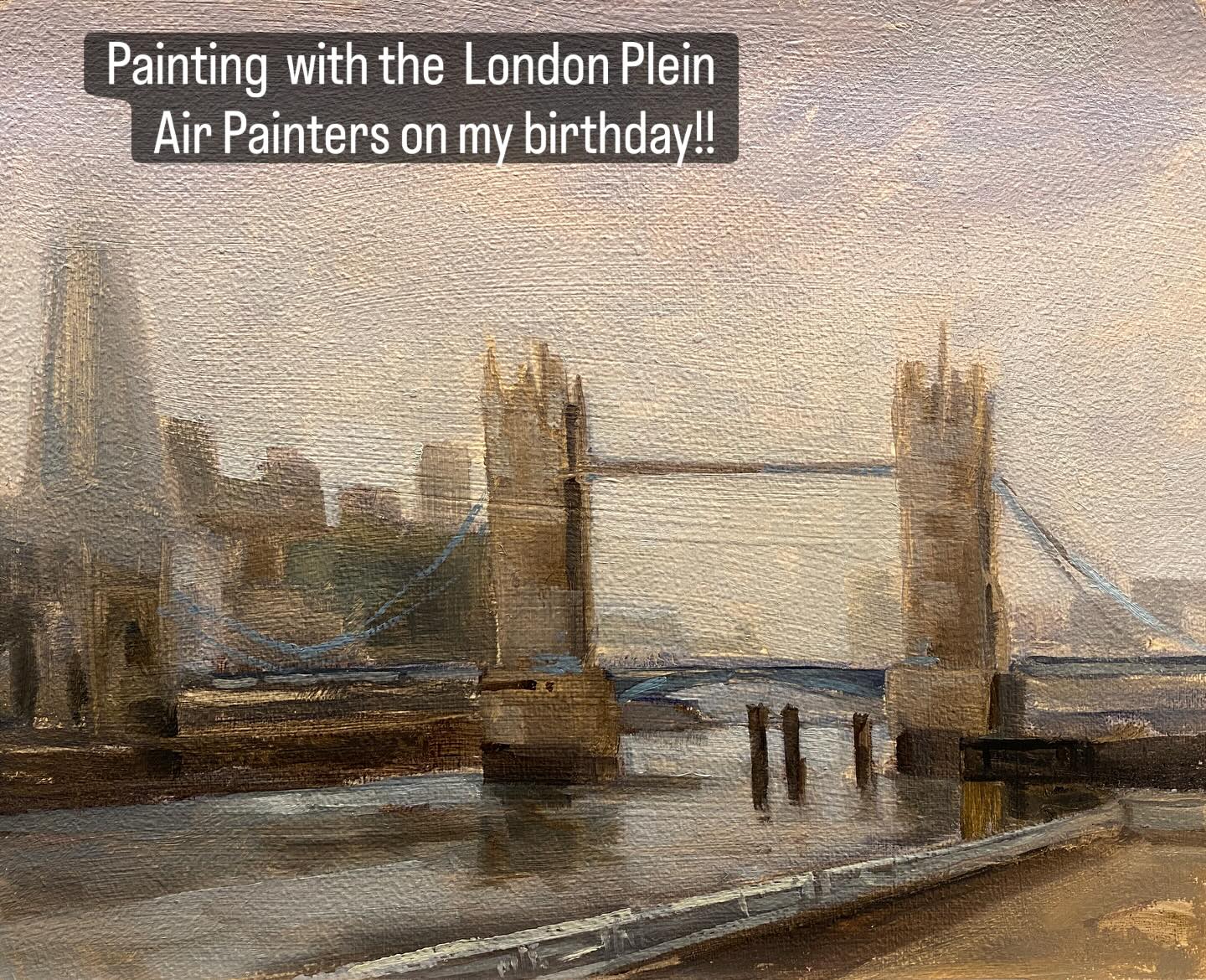 I was 60 on Saturday, Angus asked me what I wanted to do for my birthday, and I said I really don’t mind, as long as I can spend the morning in Wapping painting Tower Bridge!. And what a good decision that was. i Had a really lovely morning, a challenging misty view, but it was really great to catch up with @londonpleinairpainters , such a friendly and talented bunch of artists.
I can see now that my Tower bridge proportions are all off, the shard is too small, and my colours aren’t right, but I don’t care. I had a blast and it couldnt be mistaken for any other scene….
Lots of galleries, food, drinks and comedy filled the rest of the weekend. Exhausted now but happy ( and old)…..
What will/ did you do on your 60th birthday?!?!?
#towerbridgelondon #towerhamlets #shardview #happybirthdaytome🎉 #60isthenew40