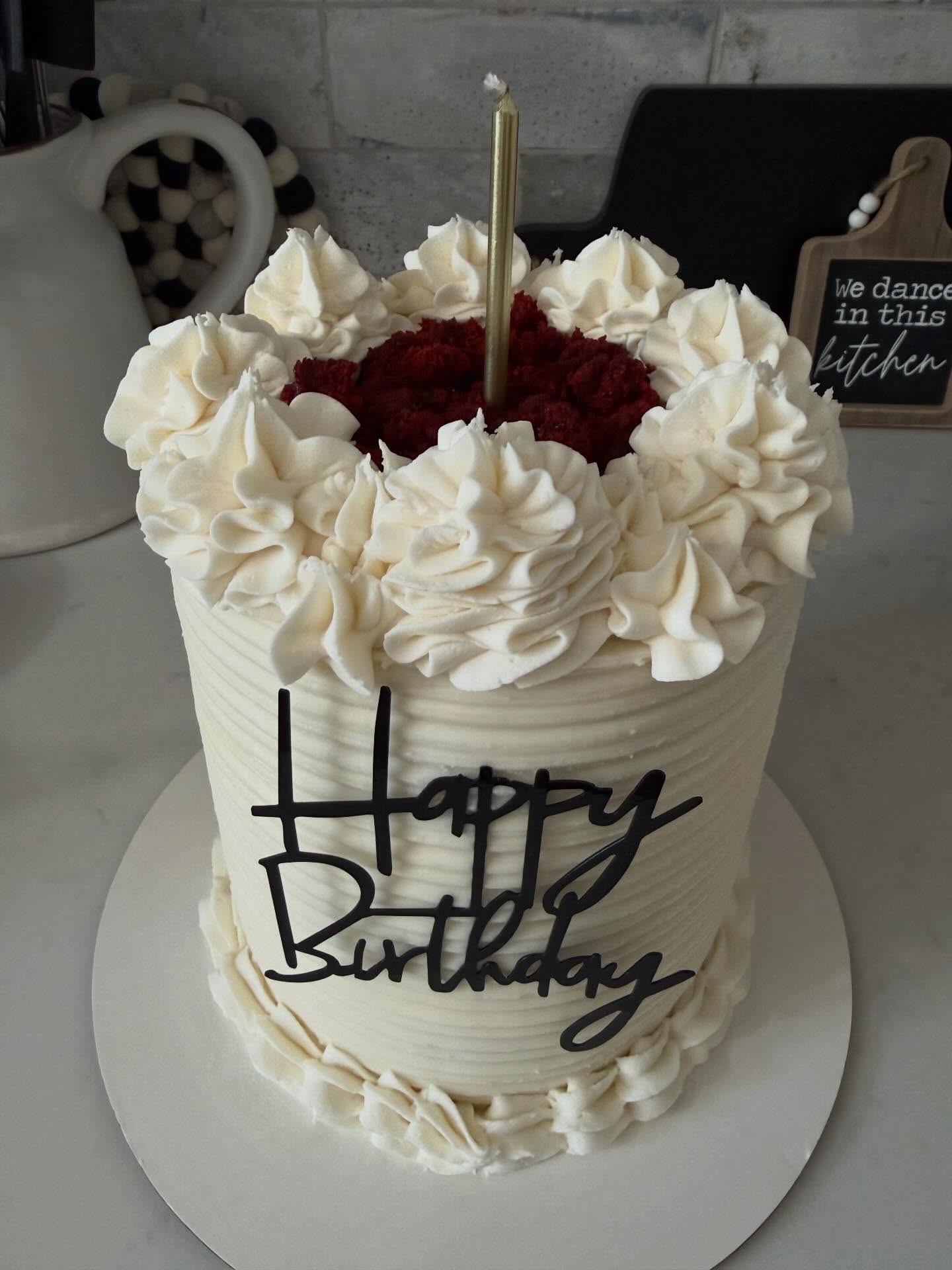 6 inch Red velvet with cheesecake filling & cream cheese frosting for a birthday celebration
