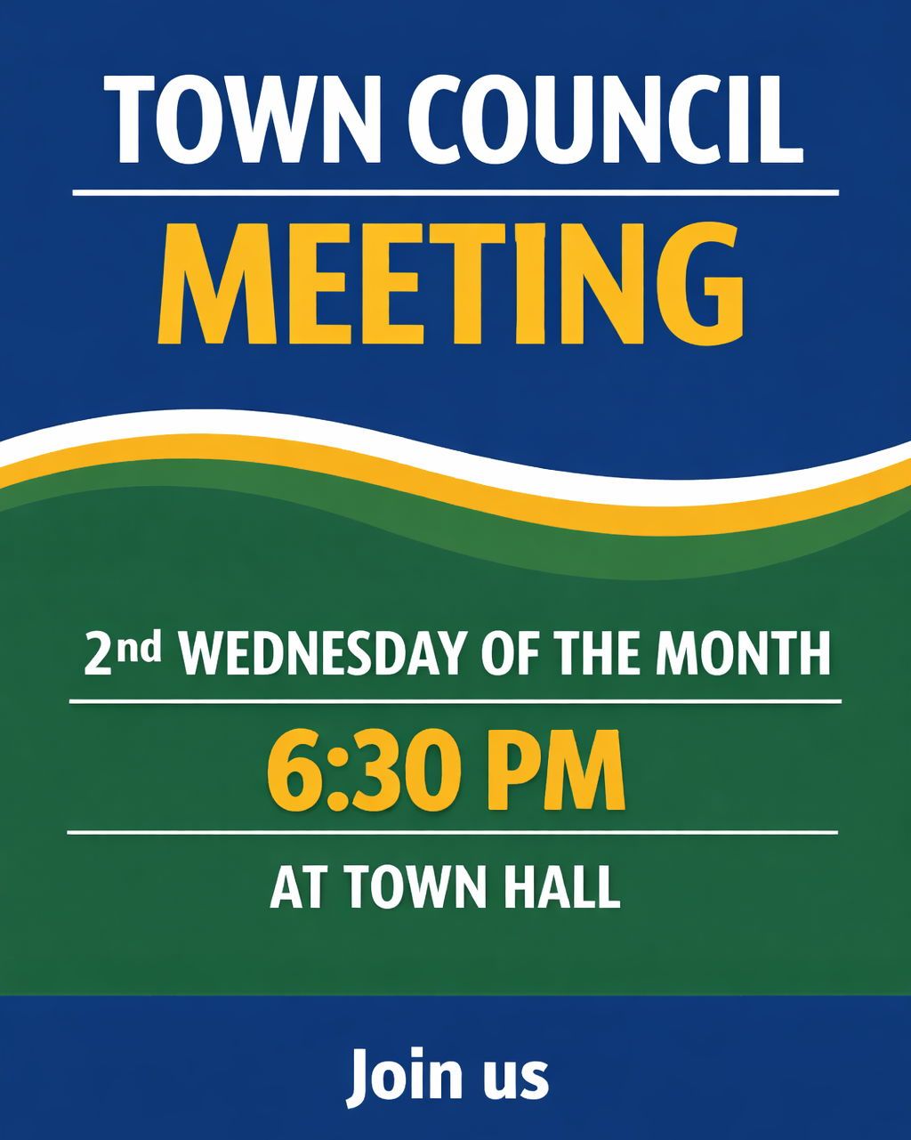 Hope to see you tonight at 6:30pm for our Town Council meeting, held on the 2nd Wednesday of every month at 6:30pm at Town Hall!