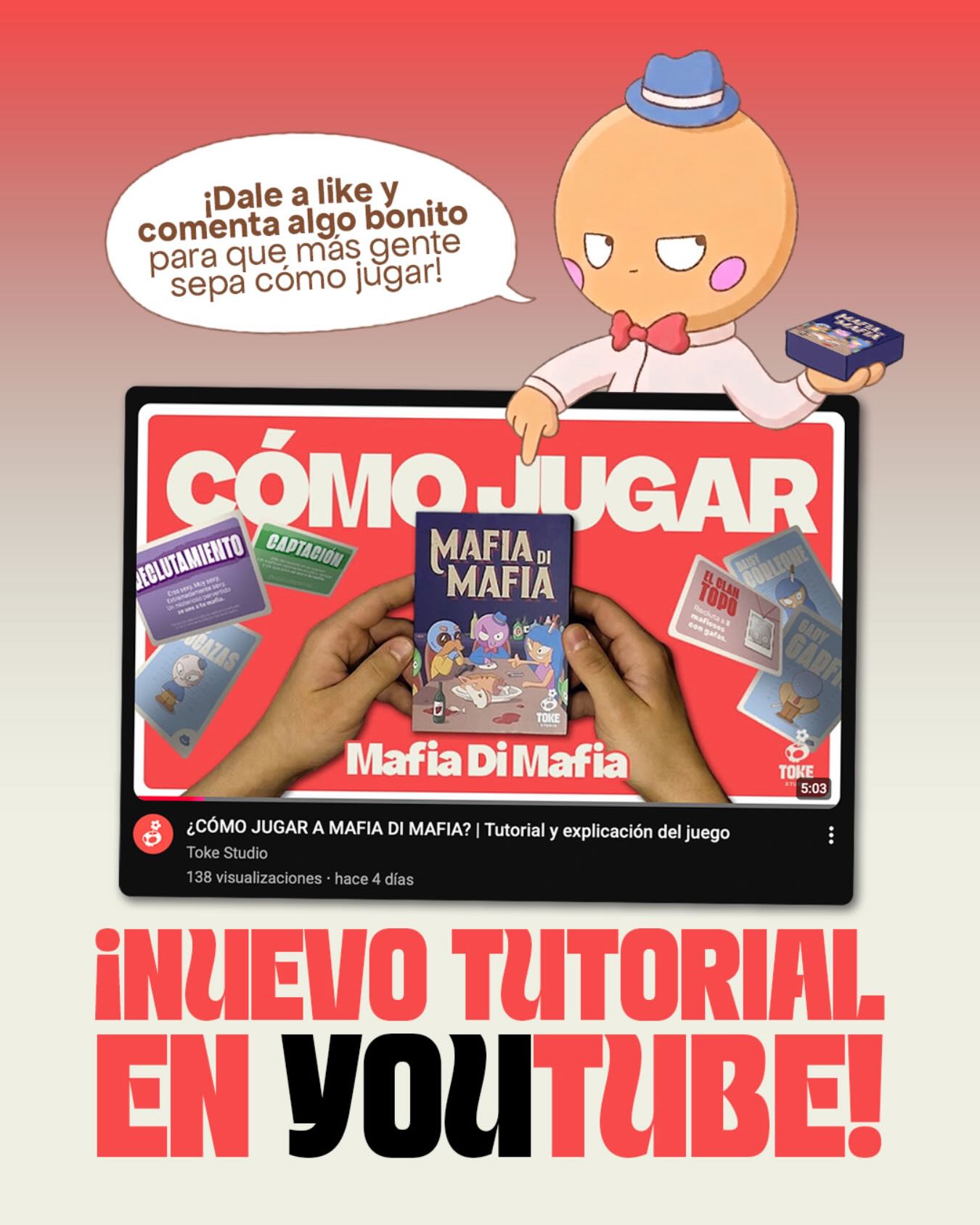 ¿Aún no sabes cómo se juega a Mafia di Mafia? 👀
Tranquilo, ¡por fin tenemos video tutorial!
Lo podéis ver en nuestro canal de YouTube para que aprendáis paso a paso cómo empezar la partida, qué hacer con tus cartas y cómo montar tu mafia sin liarte demasiado.
En 5 minutitos te solucionamos todas tus dudas…
y luego ya solo queda empezar a negociar. 😏