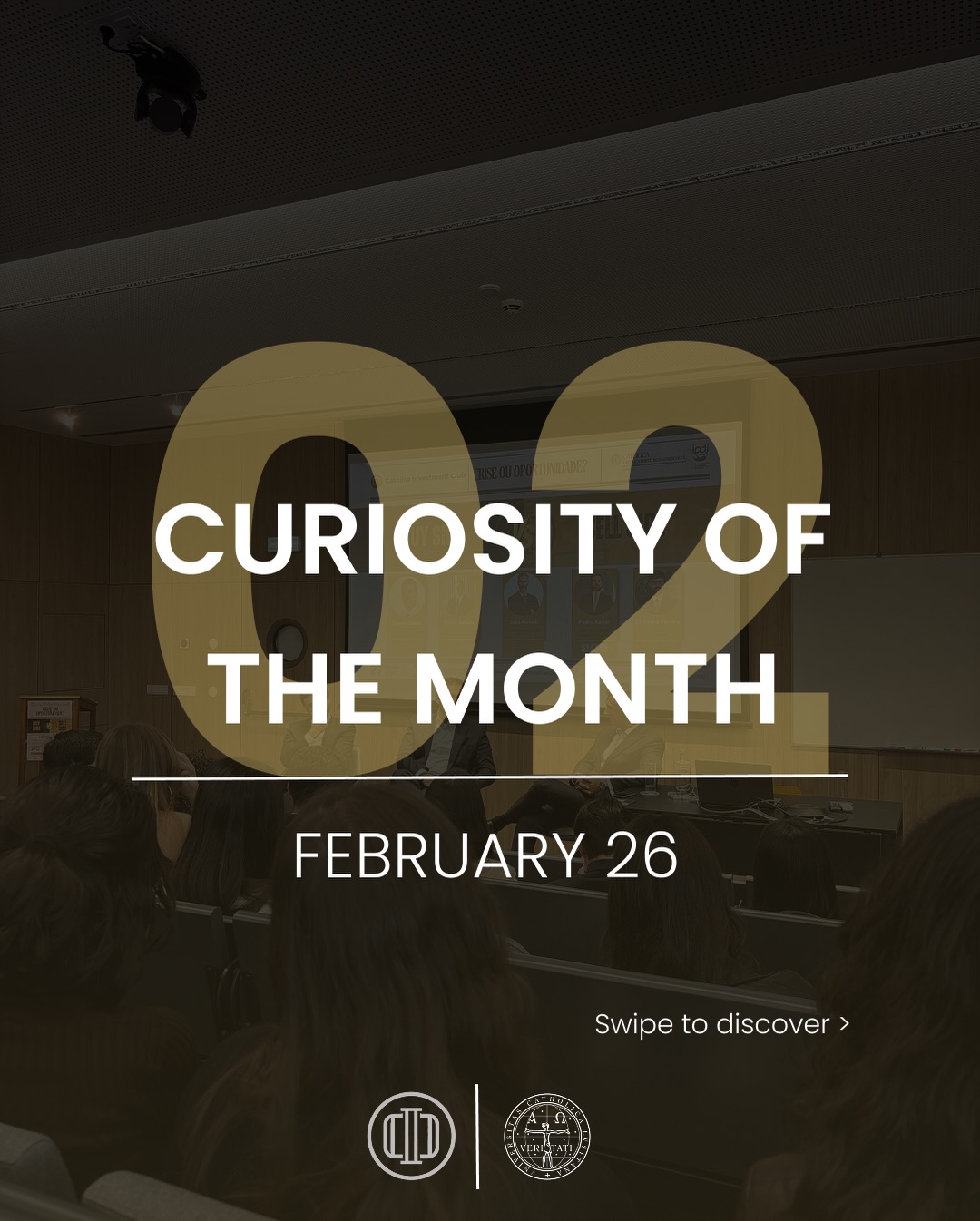 🔎 Curiosity of the Month | Bitcoin’s Correction After a Record High
Did you know that Bitcoin reached an all-time high in euros of nearly €107,000 in October 2025, before entering a significant correction in early 2026?
The rally was largely driven by growing institutional participation and the consolidation of Bitcoin ETFs in the United States, which helped strengthen investor confidence and pushed prices beyond the symbolic €100,000 mark.
📉 What led to the subsequent correction?
• Reassessment of global monetary policy expectations
• Higher interest rates maintained for longer by the Federal Reserve
• Increased opportunity cost of holding non-yielding assets
• Market deleveraging and profit-taking after the record high
By February 2026, Bitcoin was trading around €58,000, with the €55,000-€60,000 range emerging as a potential stabilization zone. This movement highlighted how even highly institutionalized crypto assets remain sensitive to macroeconomic conditions and global liquidity dynamics. 
Despite its long-term growth narrative, Bitcoin continues to experience strong volatility, reinforcing the importance of understanding both market sentiment and macroeconomic cycles when analyzing digital assets.
👉 Swipe to explore this month’s curiosity.
Católica Porto Investment Club
Your future. Your choice.