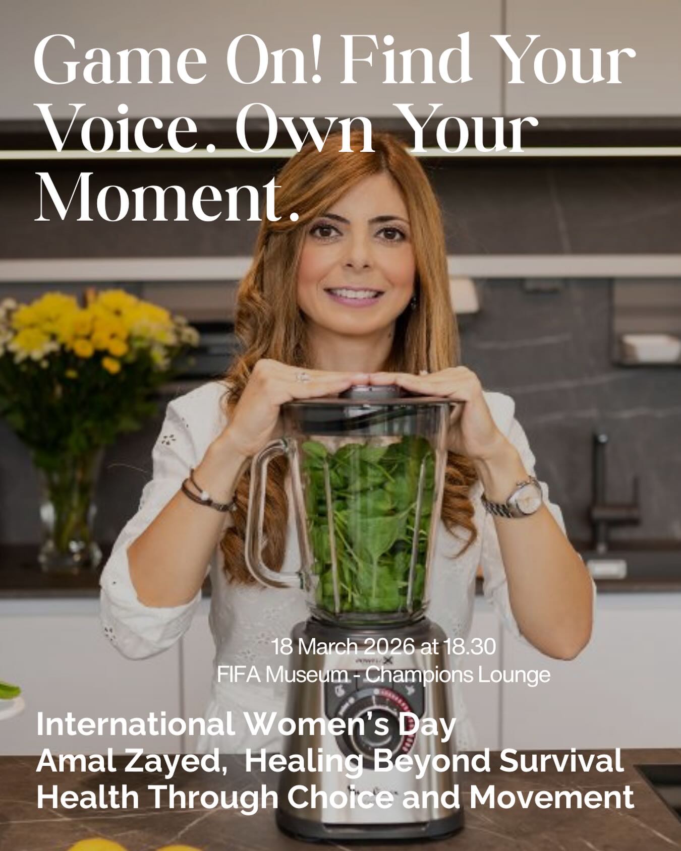 Join us this month as we celebrate International Women’s Day with an inspiring and energizing evening at the FIFA Museum Champions Lounge.
We are honored to welcome Amal Zayed, a Brain Cyst survivor whose incredible journey from chronic pain to vitality has become the foundation of her work as a health and wellness coach. @wonderlivings
After being diagnosed with a rare brain cystm a benign tumor affecting only a few in a million, Amal experienced years of debilitating symptoms including pain, headaches, and fatigue. Her condition ultimately required brain surgery to relieve severe hydrocephalus and risk of further neurological damage.
Rather than settling into a life defined by pain and medication, Amal took her health into her own hands, studying how food, lifestyle, and mindset influence healing. By eliminating inflammatory foods and adopting anti-inflammatory nutrition focused on whole, plant-rich meals, she was able to restore her health to the point where her symptoms disappeared within six months. Today, she empowers others to take intentional control of their wellbeing through nutrition, movement, sleep, and balanced lifestyle practices.
What Amal Will Share
Her personal journey, from chronic pain and brain surgery to sustainable health transformation
Amal will lead an interactive Wheel of Life exercise — a simple yet powerful tool to explore and assess key areas of personal wellbeing such as health, energy, purpose, balance, and growth. This session will help you identify meaningful areas to focus on and inspire positive action beyond the event.
This evening is about courage in voice, in health, and in life.
Step into the arena with PWG Zurich for an event designed not only to inspire you but to move you into action.