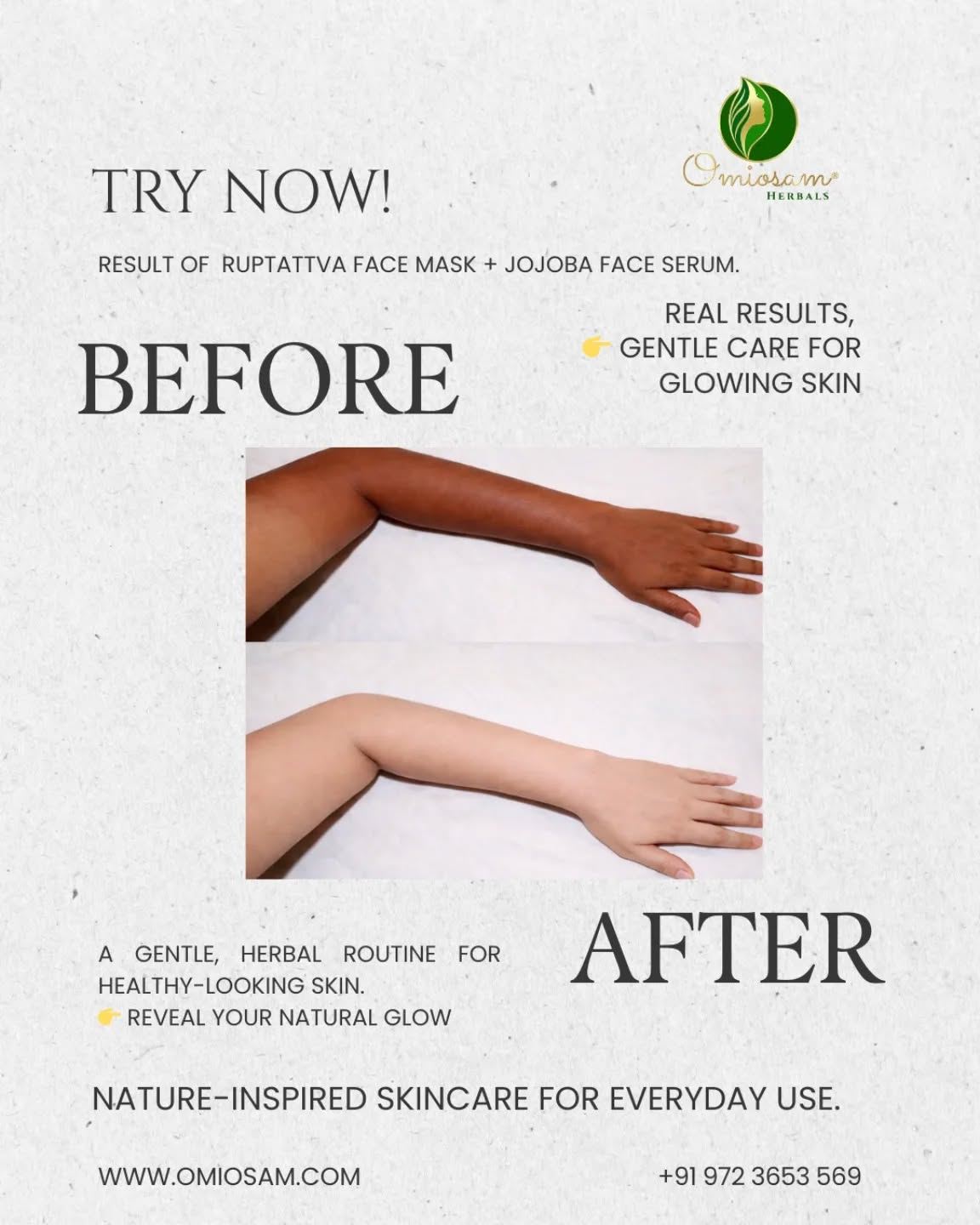 Natural Glow Starts Here ✨
100% Natural products
Ruptattva Face Mask 🌿
+
Jojoba Face Serum 💧
The perfect herbal skincare combo for clear, radiant skin.
Shop Now
www.omiosam.com
+91 9512444422
#Omiosam #HerbalBeauty #GlowNaturally