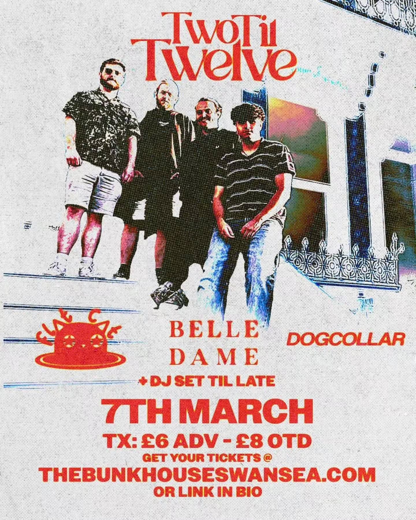 TONIGHT AT THE BUNK 👇
Two Til Twelve land at The Bunkhouse with support from Belle Dame, Dog Collar (Swansea debut) and Flatcat.
Then once the bands are done, things roll straight into Must Be The PLACE, our new late night afters.
Two nights for one? Thwooooooar.
Still a couple of tickets left.
🎟 www.thebunkhouseswansea.com
.
.
@twotiltwelve
@flatcat_band
@dogcollarband
@belledame_band
