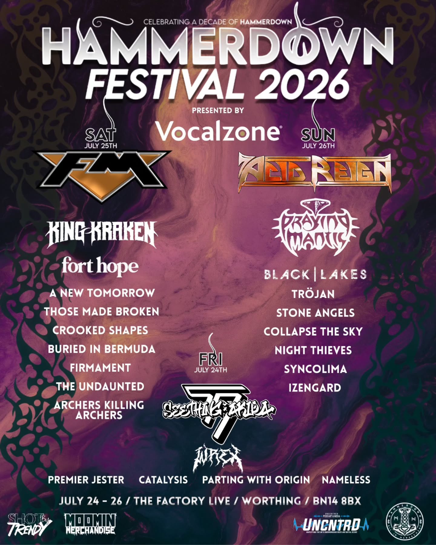 šØ Festival Announcement šØ
We are stoked to be part of āļø @hammerdownfestival 2026 āļø which will be held on July 24-26th 2026 at @factoryliveuk in Worthing.
It's a crazy lineup, featuring Headliners @fmofficialband and @acidreignuk + our touring buddies @nightthievesofficial and the beasts that are @kingkrakenuk - plus many many more great bands š¤
šļø Make sure you grab your tickets early as this will be sure to sell out quickly. Tickets available via Ticket Tailor or the link in our Bio/website/Linktree.
A big thanks to @vocalzonehq for sponsoring the event and to @hammerdown_all_in for always having our back ā¤ļø
See you there! š¤
BIB x
------
#buriedinbermuda #hammerdown
#worthingmusicscene #hammerdownfestival2026 #vocaalzone