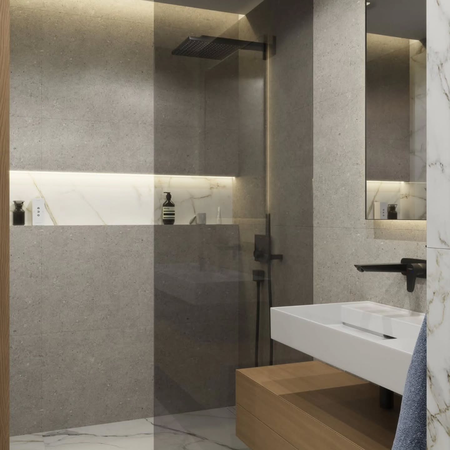 A bathroom should be more than just functional — it should be a place to unwind and feel at ease. 🖤🚿 Visit our showroom in Cape Town to find out more!
@kaizen._design shows how even limited space can be transformed into a true wellness retreat. By smartly combining the bathroom with the utility room, a multifunctional space is created without compromising on style.
Large-format tiles visually open up the room, while indirect lighting creates a warm and relaxing atmosphere. Tinted shower glass with black accents enhances the elegant look, perfectly complemented by the matte black hansgrohe fittings as a refined design highlight.
A large mirror reflects light and makes the space feel even more spacious. The washing machine and dryer are seamlessly integrated into a tall cabinet, serving as a subtle room divider — functional, thoughtfully designed, and fully aligned with the overall concept.
Design meets function — down to the smallest details, even in limited spaces. ✨🖤🛁
#hansgrohe #exquisitebathrooms #capetown