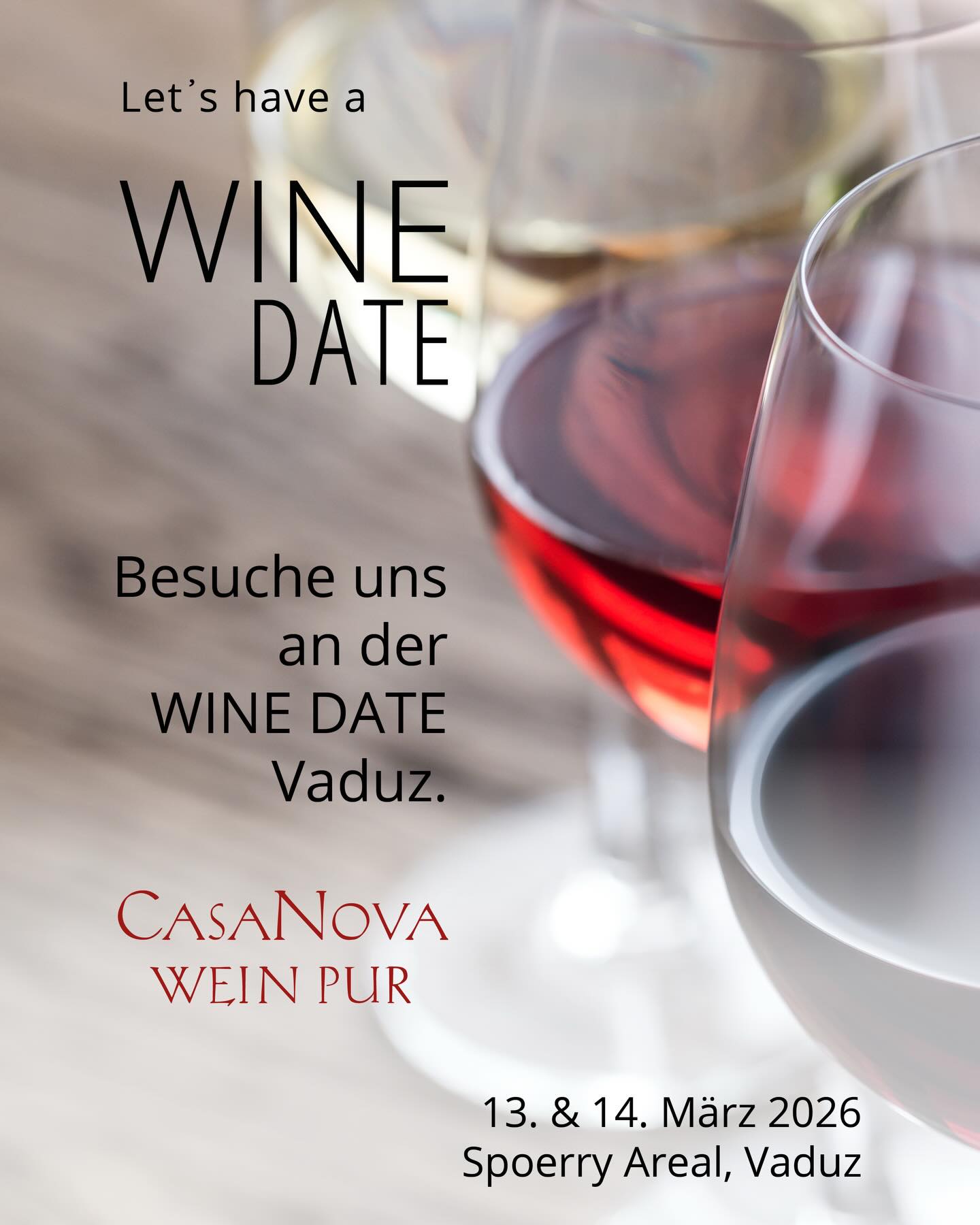 Gratis Tickets anfordern unter: kontakt@casanova-weinpur.ch