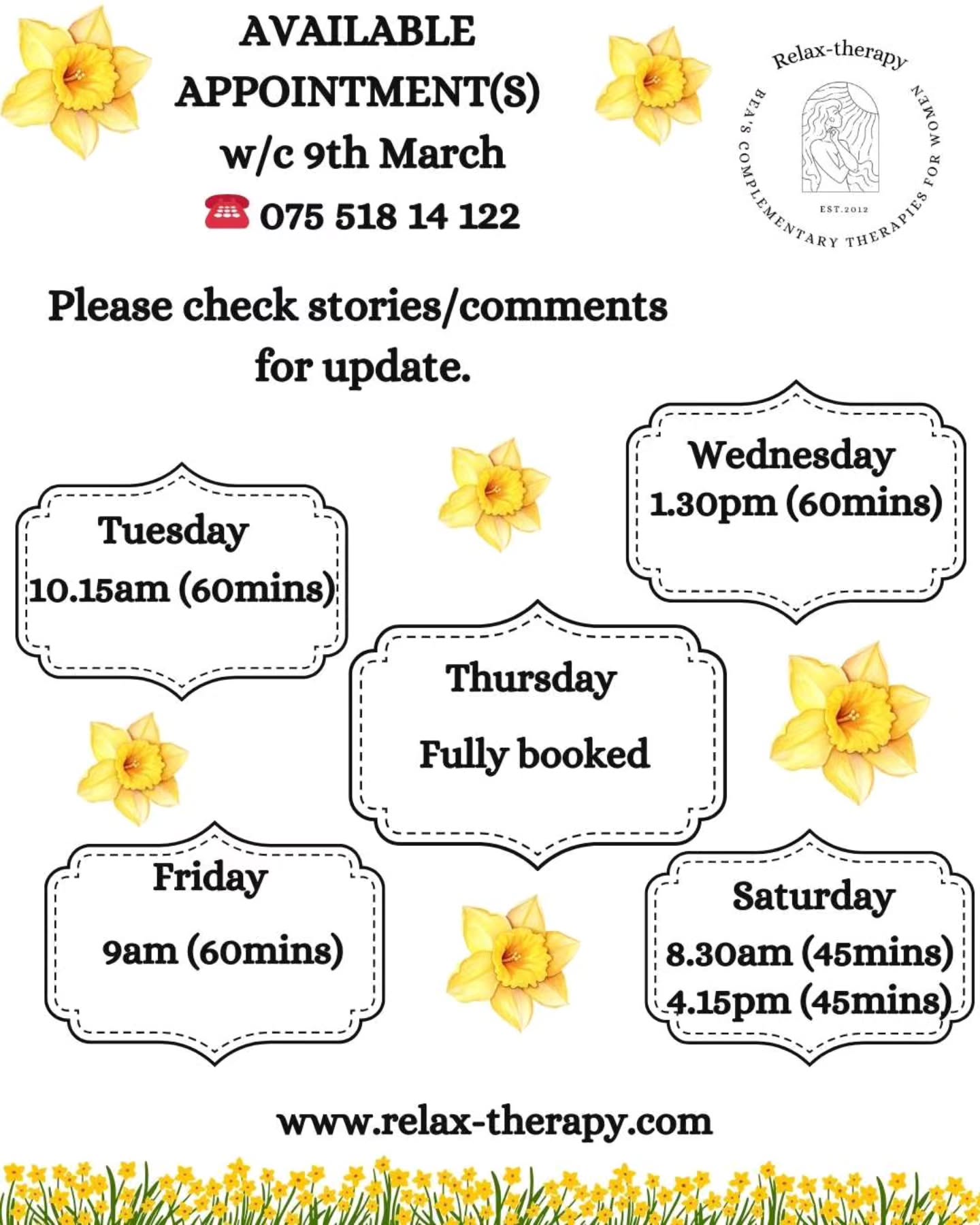 Life gets busy, and sometimes we forget to pause.
If your shoulders feel tight or your mind feels full, I have a few appointments available this week.
A gentle moment to reset might be exactly what you need.
Just send me a message if you’d like me to save a space for you.