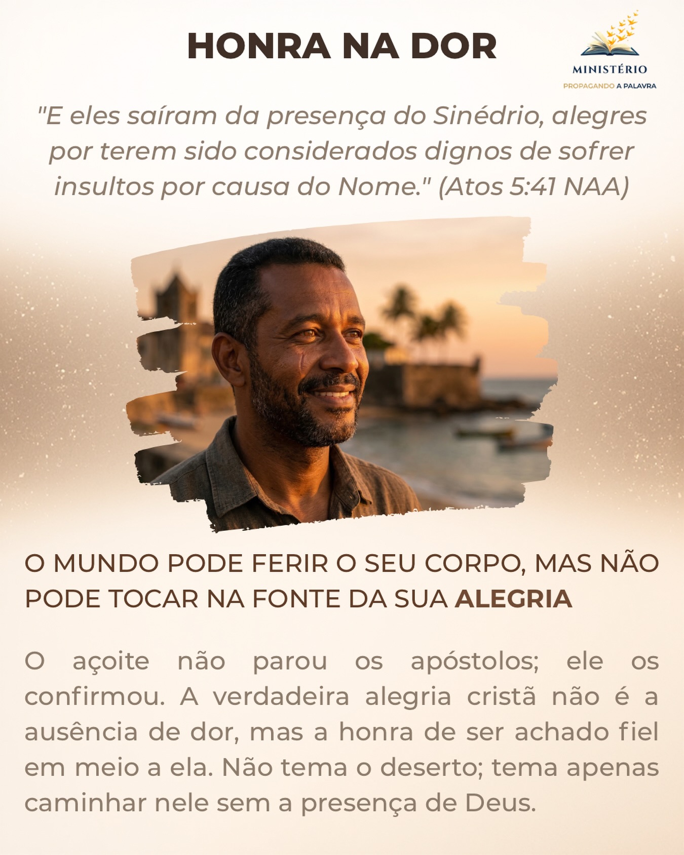 Você consegue ver a honra em uma cicatriz? 👤✨
Muitas vezes, meu querido irmão, fugimos da dor como se ela fosse um sinal de abandono divino. Mas a igreja primitiva nos ensina o contrário. Atos 5:41 nos revela que os apóstolos saíram da presença do Sinédrio, após serem açoitados, “alegres” por terem sido considerados dignos de sofrer insultos por causa do Nome.
O açoite feriu o corpo, mas confirmou a fonte da alegria cristã deles. Eles entenderam que o sofrimento por Cristo não era um fardo, mas um troféu de cidadania celestial. A verdadeira influência cristã não nasce da ausência de cicatrizes, mas da honra de ser achado fiel em meio a elas.
A satisfação que o mundo oferece depende do conforto; a satisfação que o Espírito sopra em nós é à prova de açoites. Ela é densa, resiliente e contraintuitiva. Se você está sendo provado hoje, não permita que a dor amargue o seu coração. Use-a como combustível para uma gratidão profunda.
A sua alegria é a maior prova de que o Reino de Deus não é apenas um projeto humano, mas uma realidade invencível. Que as suas cicatrizes apontem para a Tua glória. Como você tem exercitado essa fé resiliente hoje? Compartilhe comigo aqui nos comentários. Quero orar pela sua caminhada.
Mergulhe mais fundo através dos meus livros. Link disponível na Bio. 🔗
#OTesteDoTempo #AlegriaCristã #Atos5 #PastorFlávioMacieira #HonraNaDor