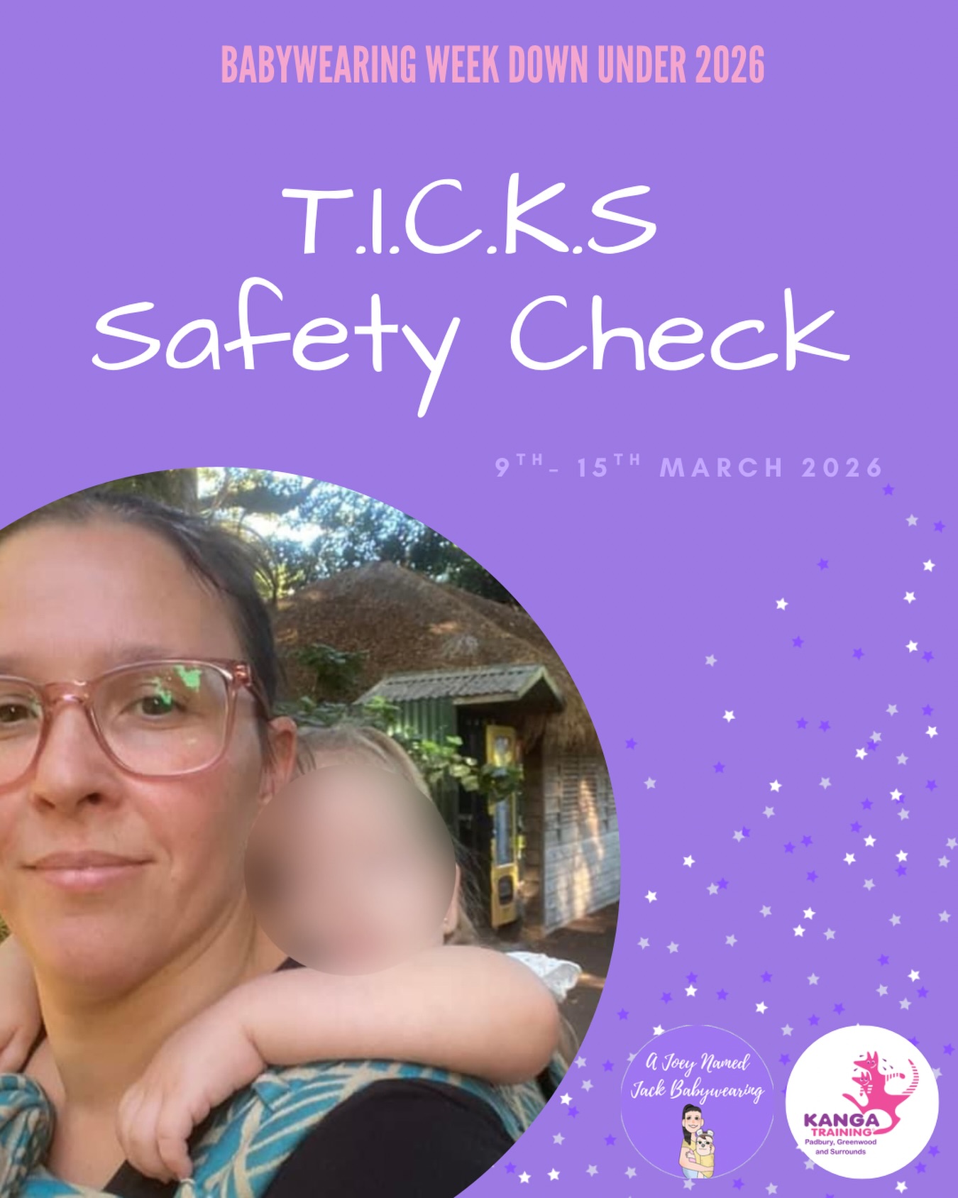 💜🥳Babywearing Week Down Under 2026 starts today 🥳💜
This week we’re celebrating Babywearing Week Down Under, running from 9–15 March, and this year’s theme is T.I.C.K.S Babywearing Safety.
T.I.C.K.S is a simple safety checklist to remember every time you place your baby in a carrier, wrap or sling. It helps ensure your little one’s airway is clear, their body is supported, and they are positioned safely while being worn.
Over the next week I’ll be breaking down each part of the T.I.C.K.S Babywearing Safety Check and showing you what it looks like in real life.
Because when it comes to babywearing, safety always comes first.
Follow along this week to learn:
T = Tight
I = In view at all times
C = Close enough to kiss
K = Chin off chest
S = Supported spine
Make sure you hit follow so you don’t miss the rest of the series and can learn the key safety checks for safe and confident babywearing.
.
.
.
.
.
#babywearingweekdownunder2026
#ajoeynamedjackbabywearing
#TICKSbabywearingsafety
#australianbabywearingassociation
#perthbabywearing