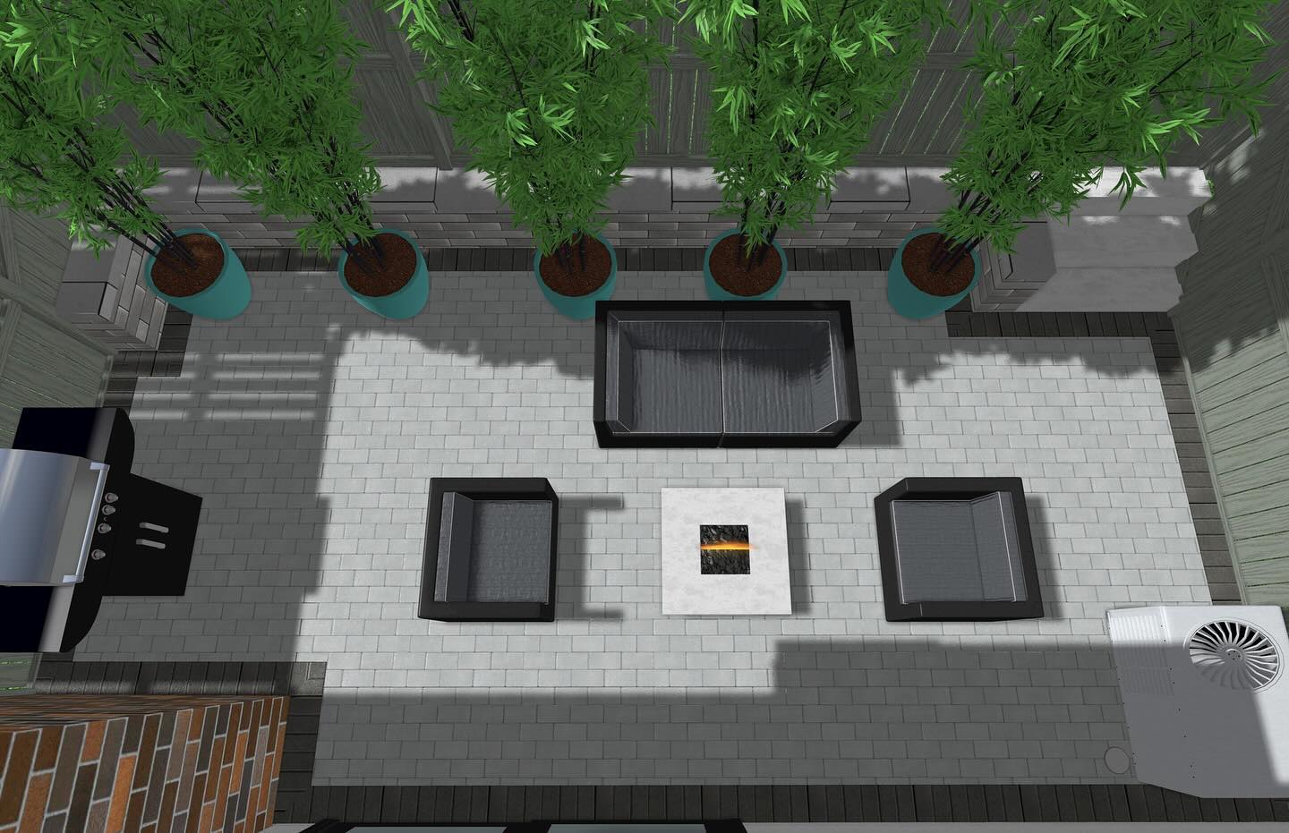 When a home has a smaller outdoor area it’s important to maximize its usable space. Currently there is a dated wood deck, a brick retaining wall, and some overgrown shrubs. An update from the painted wood deck to a gray paver patio with a dark border will provide a timeless and clean aesthetic. Putting the patio at grade with the back sliding door will provide seamless circulation to and from the inside of the home. To maximize the patio space, I proposed a new contemporary style retaining wall that runs along the back fence line, rather than coming out a few feet like the current one does. This will provide that much more room for seating, a firepit, and a grill to make the space feel bigger. I proposed black bamboo in playful teal planters along the newly proposed retaining wall. Black bamboo will grow tall to provide privacy from the neighboring building without bushing out too wide and taking up space. It’s also super easy to care for and needs minimal maintenance. The teal color selection of the planters will match the existing window trim.
Swipe through for 3-D images, the plan, material selections, and concept examples. I’ll post the video walkthrough soon as well.
✨ 🎋 🔥 😌
#landscapedesign #landscape #landscaping #landscapearchitecture #gardendesign #garden #architecture #design #gardening #patiodesign #outdoorliving #orco #orcopavers #landscaper #landscapedesigner #californialandscape #contemporarylandscapedesign #exteriordesign #bamboo #backyard #patio #hardscapedesign #landscapelovers #remotelandscapedesign #gardens #landscapearchitect #remotelandscapedesigner #landscapeconstruction #gardeninspiration #firepit