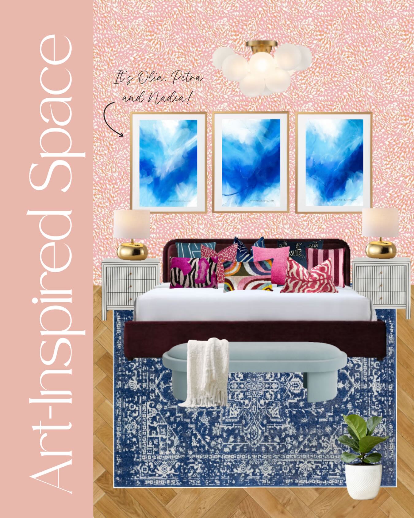 That it’s-almost-spring urge to clean and redecorate every room ... If you’re feeling it too, remember how fresh art can totally change the mood of a space. I started this Pinterest collage thinking I’d create a serene bedroom, but then of course loaded up on color and pattern!
These three paintings are available as art prints in my Etsy shop.
#artinspiredspaces #artandinteriors #redecorating #lovecolor #zimmestudio