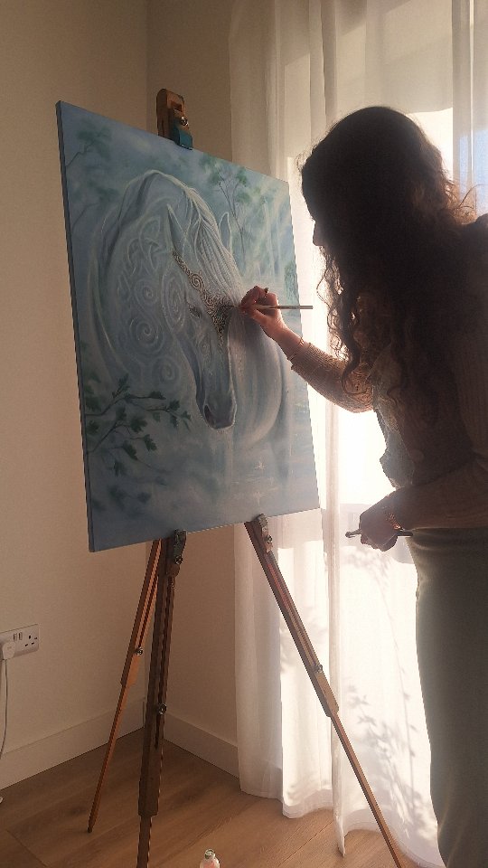 During the chaos of collapse of an old world, I chose to focus solely on the creation of the new world - the one that I want to see.
Through our creations, we make seen the unseen worlds that have laid dormant to us, until they are realised through our hands, eyes and ears once again.
Don't ever underestimate the power of your creativity again.
🌠🌏
After many months of stepping to and away from the canvas, my second painting in my Macha Series is completed and near ready for her reveal 🤍😊✨️
#create #macha #wip #visionaryart #mythologicalart