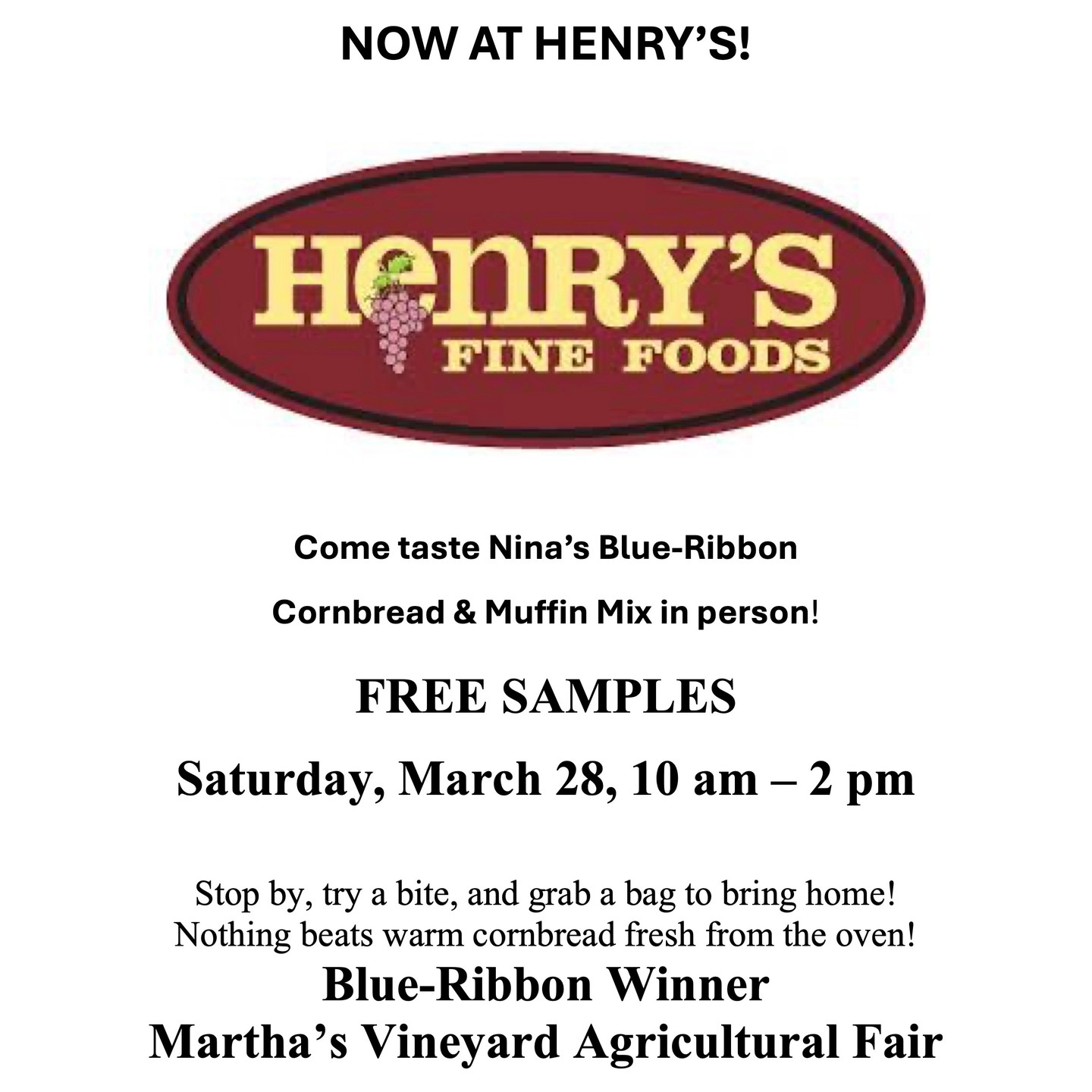 HELLO BEVERLY! Thank you Henry's & Crosby's for welcoming Nina's Gluten-Free! Hope to see you Saturday, March 28th! Come and taste Nina's Cornbread for yourself! Always Non-GMO, Always Whole Kernel Corn, Always Delicious! <3 Pick up a bag for the holidays and share or just enjoy yourself!
#beverlyma #northshorefoodies #northshorema #glutenfreebaking #salemeats #charlestownmoms #marbleheadmoms