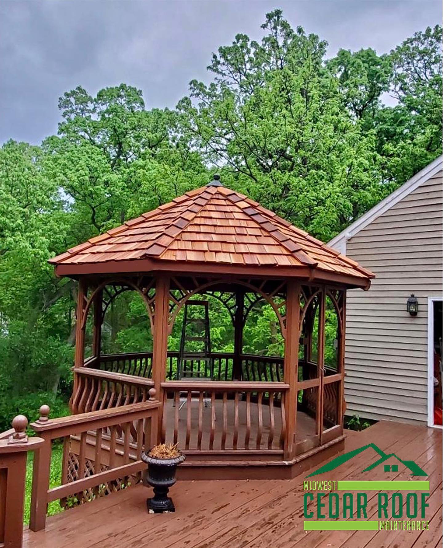 Check out the New roofs on these Gazebo’s ! #midwestcedarroofmaintenance #cedarshake #restoration #gazebo