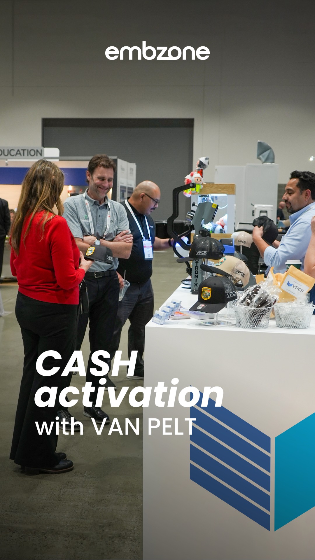 This time, we collaborated again with Van Pelt Construction Services at the Sacramento Convention Center during the CASH 47th Annual Conference on School Facilities.
At the event, we set up a hat heat press station featuring California region patches, customizing hats live for attendees. The activation was a big hit throughout the conference.
Thank you, Van Pelt, for another great collaboration.
Customize with confidence, customize with Embzone!