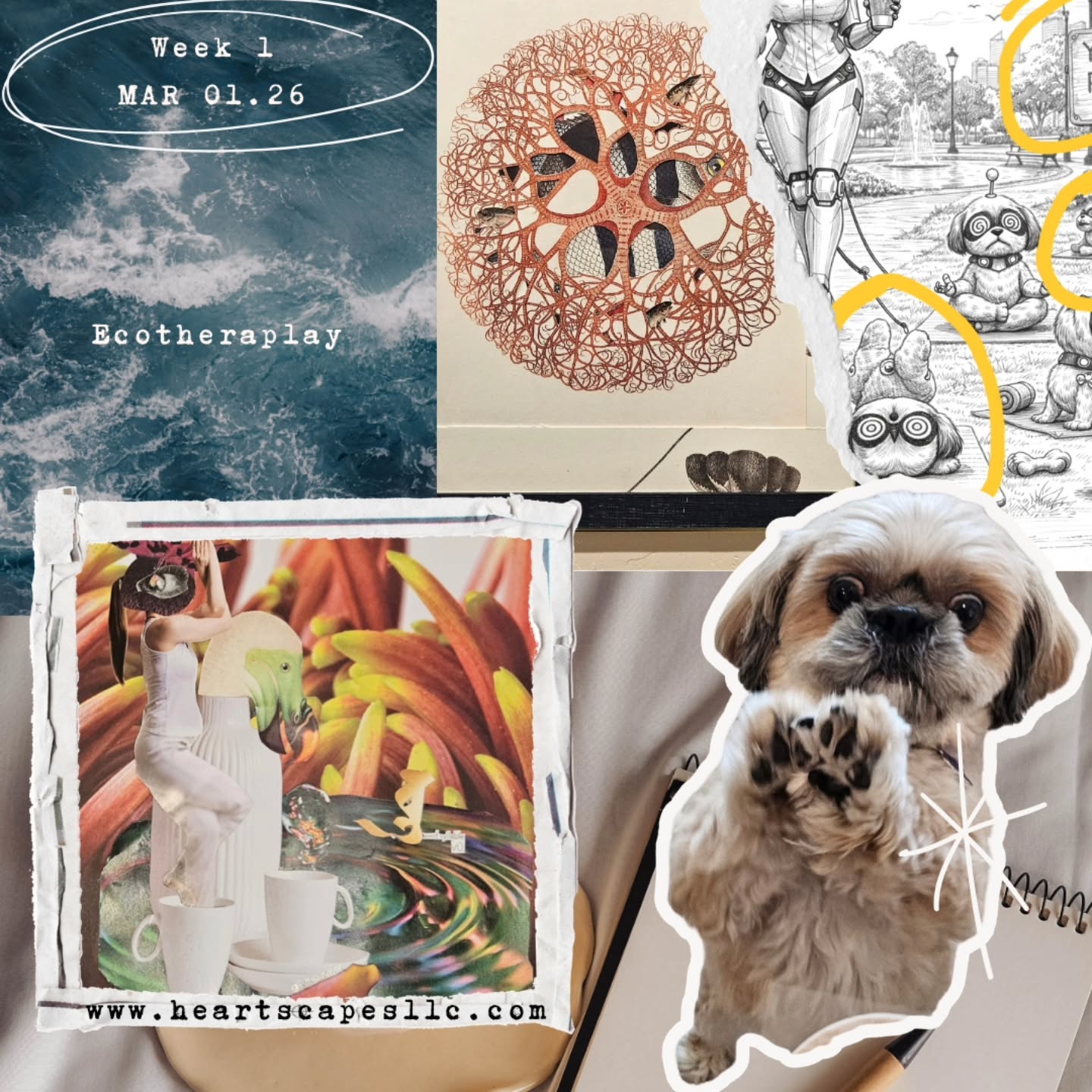 This week's play and creativity. Whether its playing with paper, AI, or time with Talu, taking the time for play restores heart and soul.
#collage #ecotheraplay #therapydog #TherapeuticPlay