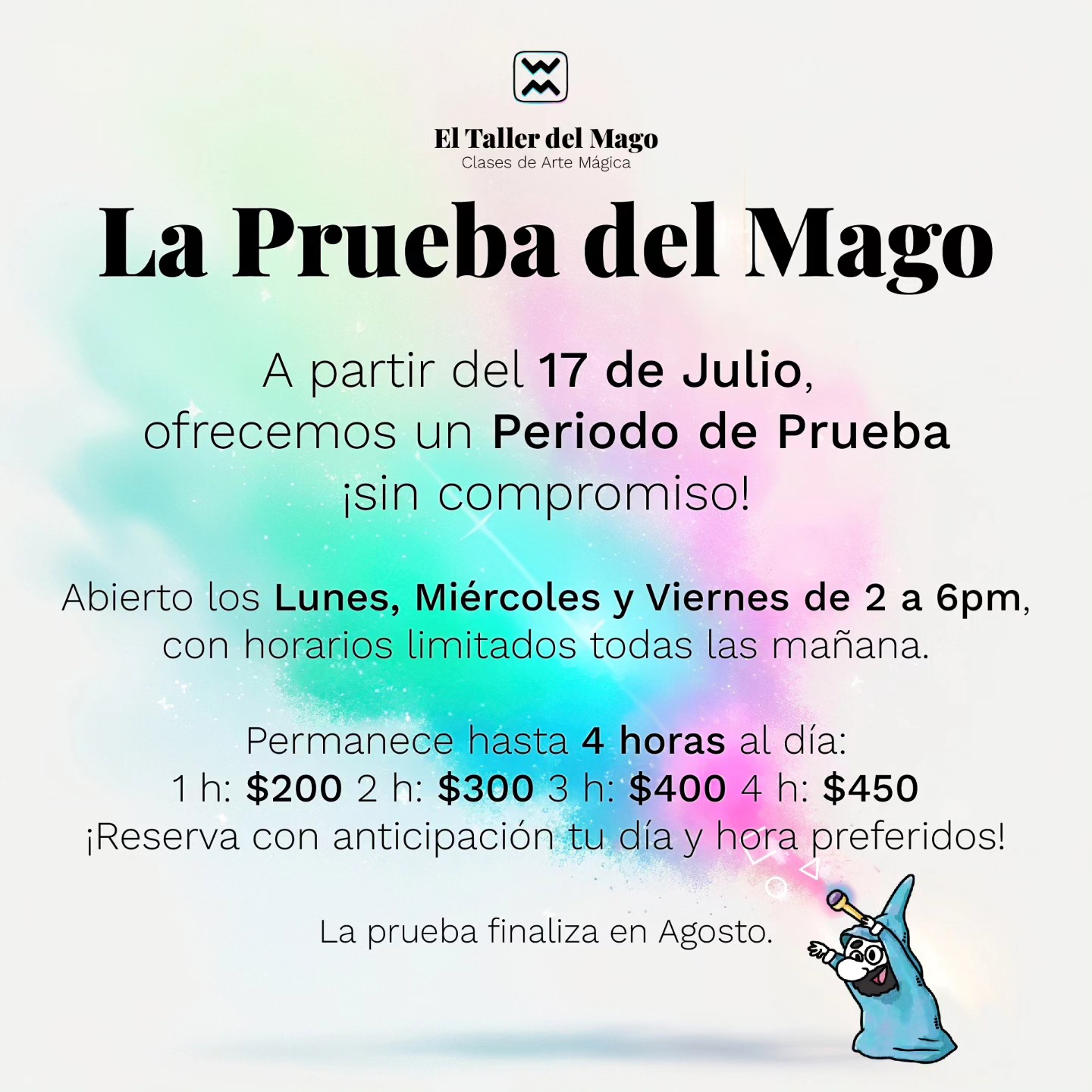 🌟 La Prueba del Mago 🌟
🪄 ¡A partir del 17 de julio, únete a nuestras clases sin compromiso!
✨ Abierto los lunes, miércoles y viernes, de 2 a 6 pm (con horarios limitados por la mañana).
⏰ Permanece hasta 4 horas al día:
1 hora: $200
2 horas: $300
3 horas: $400
4 horas: $450
🎩 Cupos limitados, ¡reserva con anticipación para asegurar tu lugar en este viaje mágico!
🗓 La prueba finaliza en agosto. ¡No te pierdas esta oportunidad encantadora!
#LaPruebaDelMago #arte #dibujo #animaccion #SinCompromiso #ReservaAhora
Para obtener más información y reservar tu lugar, visita nuestro sitio web:
🌐 tulumination.studio/la-prueba-del-mago
📞 +52 984 1321 733
✉️ tulumination.studio@gmail.com
🌐 www.Tulumination.studio