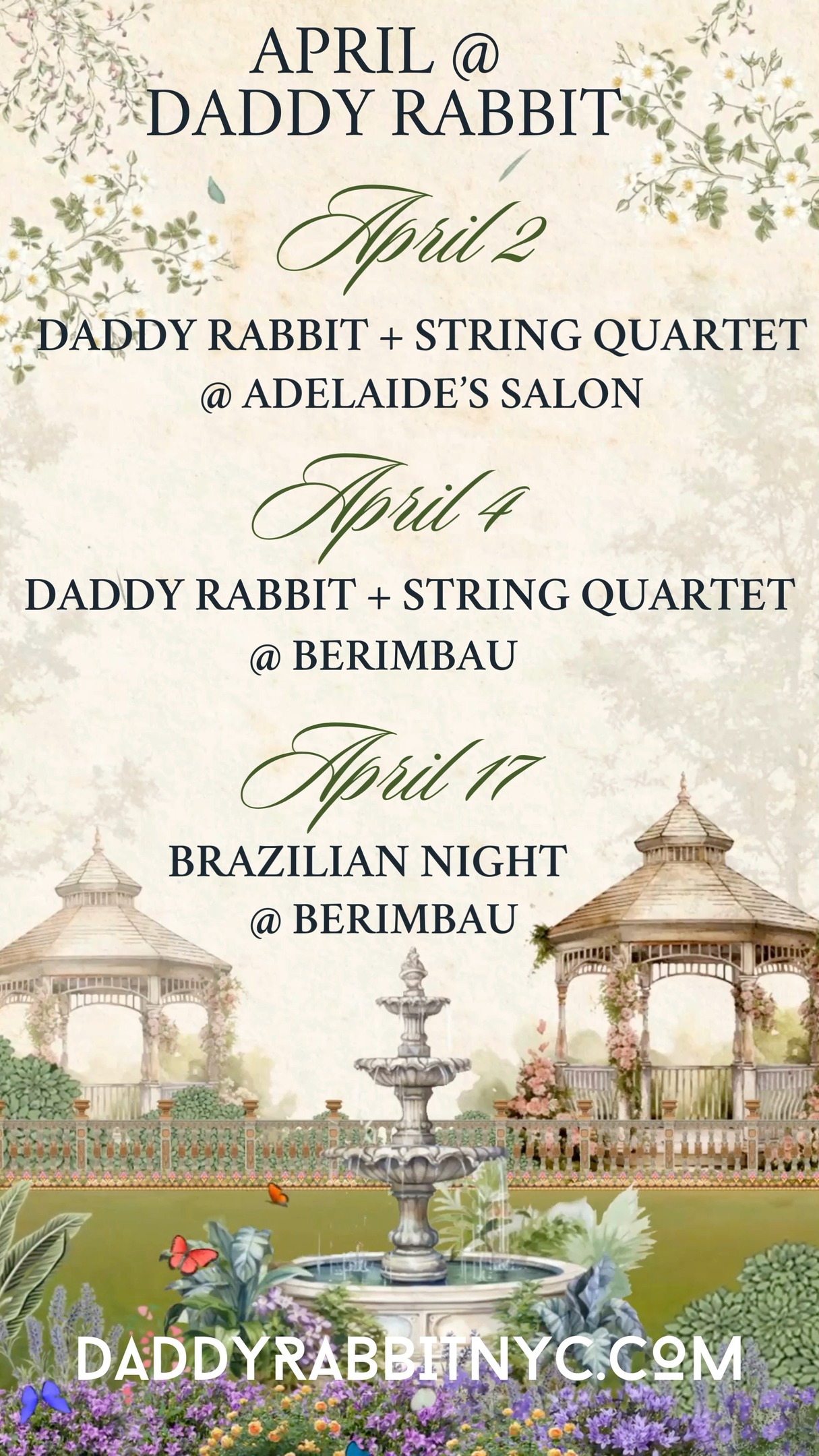 This April, Daddy Rabbit transcends the ordinary with a tapestry of sound that ranges from the soulful elegance of a live string quartet to the rhythmic, sun-drenched fervor of a Brazilian night. And a new breathtaking venue to top it off. Tickets: https://daddy-rabbit.turntabletickets.com #berimbau #livemusic #daddyrabbit #nyclife #nyc