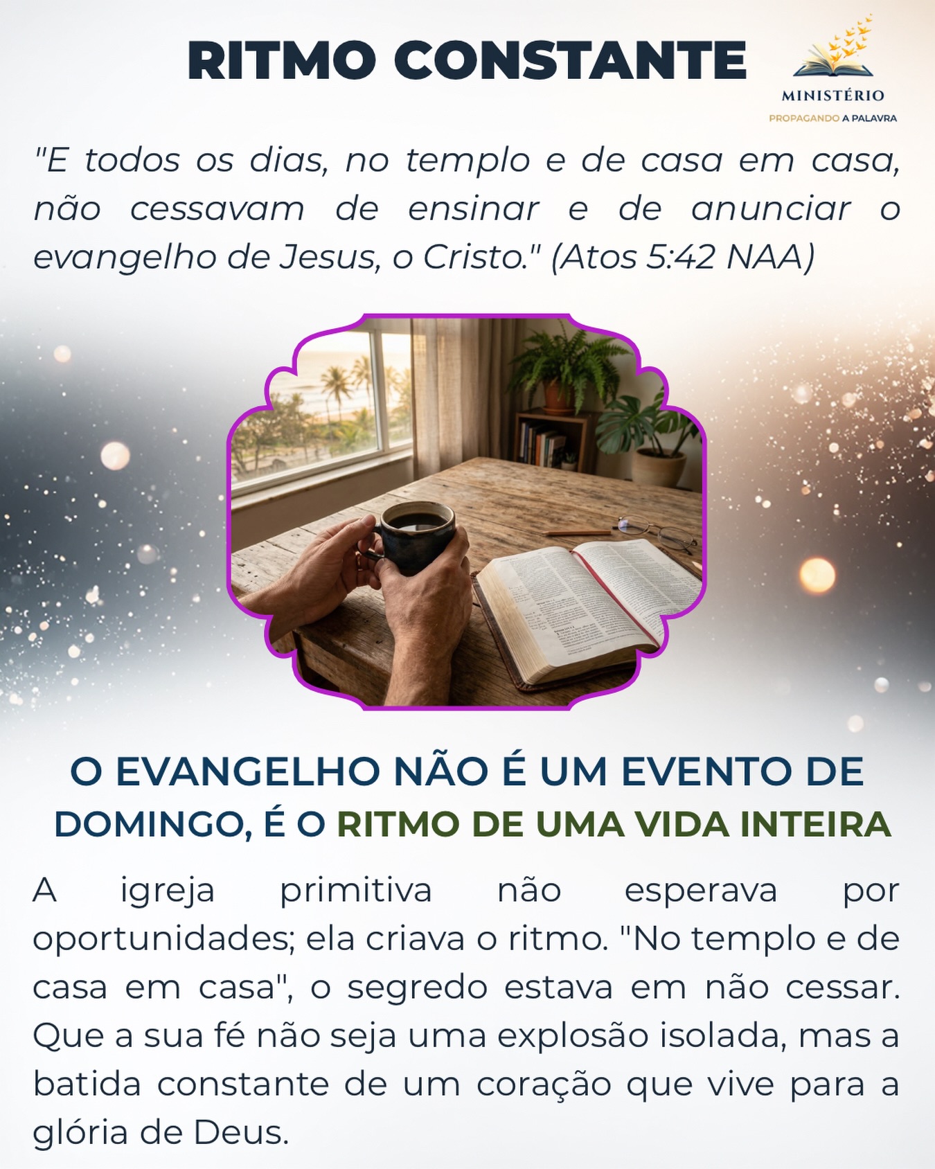 Sua fé é uma explosão isolada ou uma batida constante? 💓✨
Muitas vezes, meu querido irmão, tentamos viver nossa espiritualidade através de “eventos”: um culto emocionante, um congresso impactante ou uma experiência de pico. Mas o encerramento de Atos 5 nos revela que o Reino de Deus avançou porque os apóstolos não cessavam. Eles tinham um ritmo.
Uma Vida com Propósito não é construída em momentos extraordinários, mas na fidelidade do dia a dia. Atos 5:42 nos diz que, “todos os dias, no templo e de casa em casa”, eles ensinavam e anunciavam a Cristo. O Evangelho era a respiração deles, não um acessório de fim de semana.
O teste do tempo prova que a constância vence o entusiasmo passageiro. Quando você entende que o café da manhã, o trabalho honesto e a conversa no portão são extensões do seu culto, sua rotina ganha uma nova densidade espiritual. Nada é comum quando é feito para a glória de Deus.
Onde você estiver hoje — no “templo” ou na “casa” — lembre-se de que a sua missão não tem pausas. Seja o ritmo de esperança que o mundo precisa ouvir. A constância é a linguagem da maturidade cristã.
Como você tem cultivado esse ritmo diário com o Senhor? O que ajuda você a manter a constância? Compartilhe comigo nos comentários, quero aprender com a sua jornada.
Para aprofundar sua caminhada, conheça meus livros no link da Bio. 🔗
#RitmoConstante #VidaComPropósito #Atos5 #PastorFlávioMacieira #OTesteDoTempo