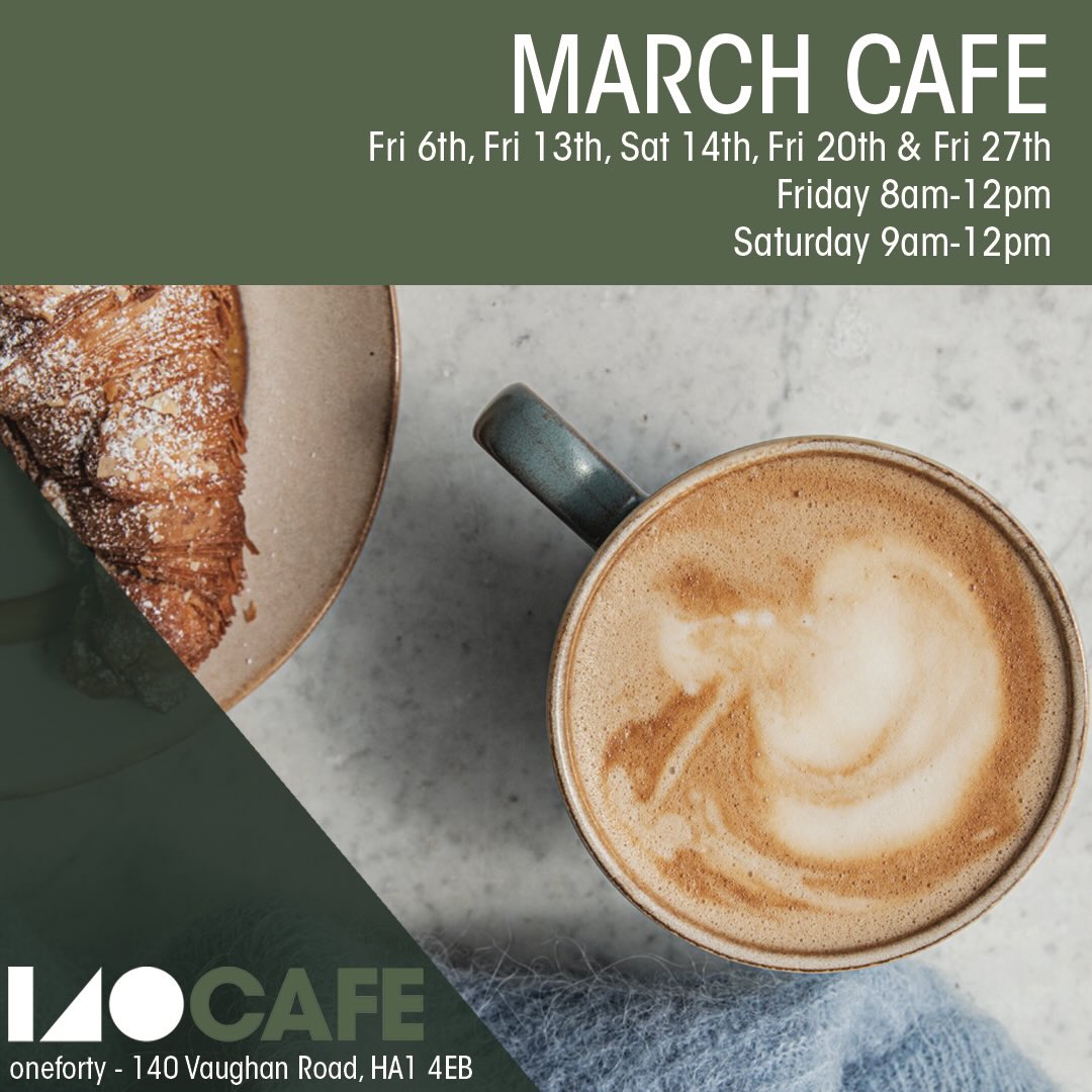 🫖☕️🥐🍞
March Cafe dates
📆 Fri 6th, Fri 13th, Sat 14th, Fri 20th & Fri 27th Feb
⏱️ 8am-12pm (Friday’s)
⏱️ 9am-1pm (Saturday’s)
📍oneforty - 140 Vaughan Road, Harrow, HA1 4EB
🚝 West Harrow Station
#westharrow #harrowonthehill #smallbusiness #cafe