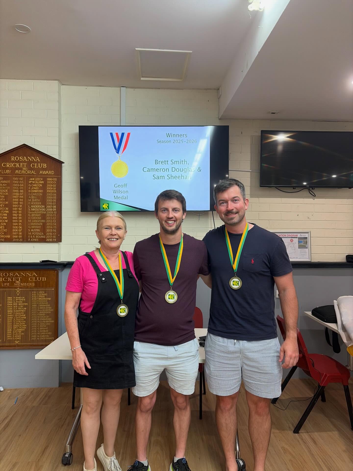 2025/26 Geoff Wilson Award 🏅🦎
Congrats to Brett (Michelle) Smith, Cam Douglas and Sam Sheehan who had a three way tie to take out the Geoff Wilson medal on 16 votes each.
The RCC committee can confirm integrity testing will take place shortly. 👀
Well done to all on a terrific season!