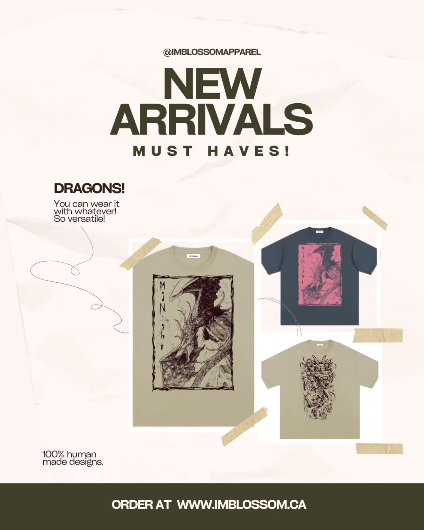 The wait is over!
Introducing the Dragon Series.
Where legendary art meets modern style. Each piece is designed to make a statement and elevate your everyday look.
Now live on imblossom.ca Grab yours before they fly off the shelves!
Shop link in our bio.
#imblossom #dragons #shirt #artincanada #illustration