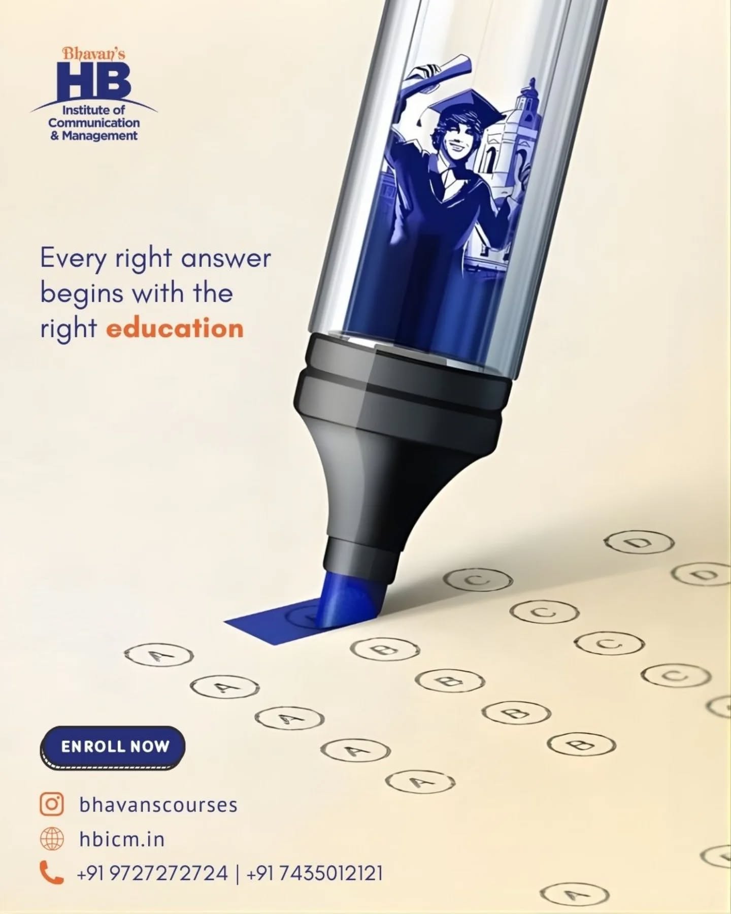 Every answer in life isn’t about guessing right — it’s about learning right. ✍️
The foundation of every confident decision begins with the knowledge behind it. At HB Institute of Communication & Management, education goes beyond textbooks to shape thinkers, leaders, and problem-solvers ready for the real world.
Because when your learning is strong, the right answers follow naturally.
🎓 Admissions Open – Enroll Now
📞 Call now: +91 9727272724 | +91 7435012121
🌐 Visit: www.hbicm.in
#bhavanscourses #educationmatters #learnleadgrow #futurestartsnow #communicationandmanagement