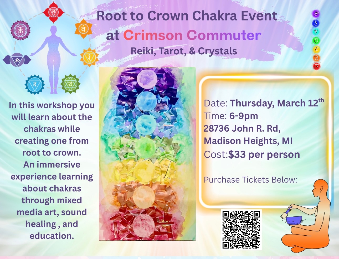 Join us this Thursday for a day of art, sound healing, & education the 7 chakras this event will sell out purchase your tickets today! 🌈✨♥️