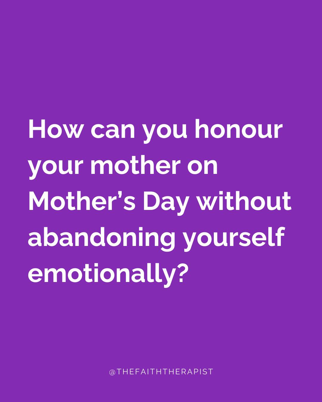 Sometimes honour looks like kindness. Sometimes it looks like honesty. And sometimes it looks like creating healthy distance so resentment and hurt don’t keep growing 💜
What matters is that you are responding from wisdom, not guilt.
If Mother’s Day feels tender for you, please know this: struggling with complicated feelings about your mother does not make you ungrateful, disrespectful, or unchristian.
It makes you human.
Healing often involves learning that you can carry compassion for your mother’s story while also caring for the parts of yourself that needed more.
And God’s heart is big enough to hold both! ❤️
Looking for a safe space to talk about your mother wound? Click the link in my bio to book a free therapy introductory call 🦋
#BlackChristianTherapist #TherapyforBlackGirls #TherapyForBlackWomen #MotherWound #IntergenerationalTrauma